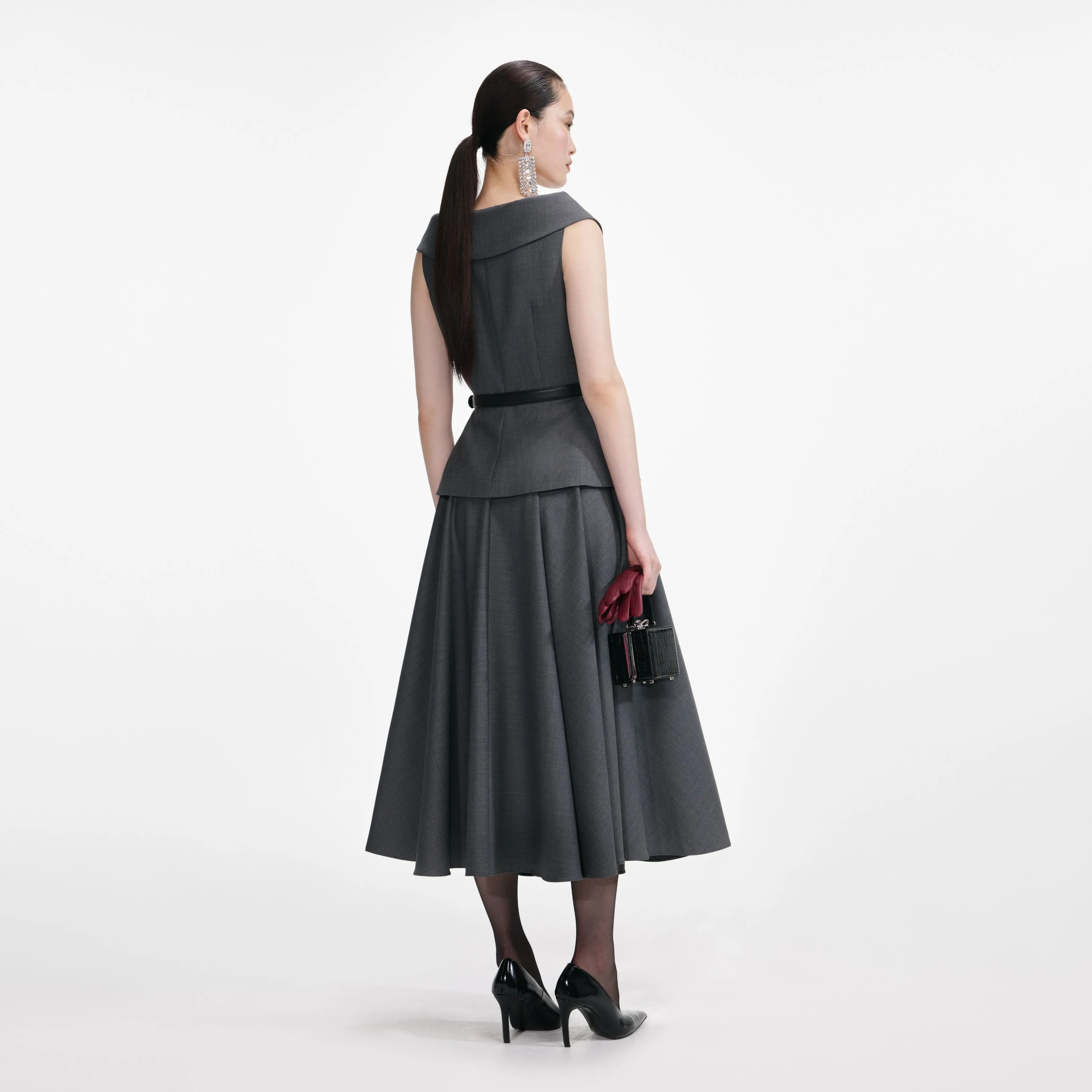 Grey Wool Tailored Midi Dress sold by Self-Portrait product image thumbnail 3