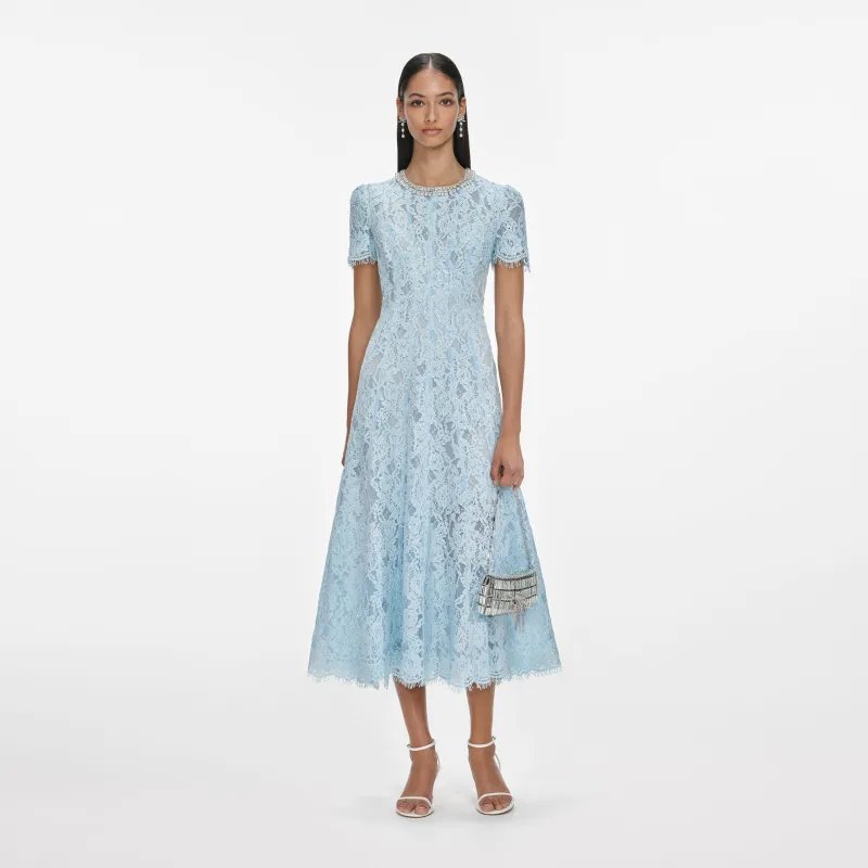 Blue Lace Embellished Midi Dress made by Self-Portrait