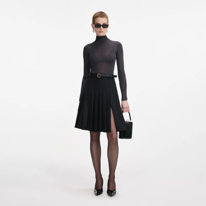 Black Pleated Twill Midi Skirt made by Self-Portrait