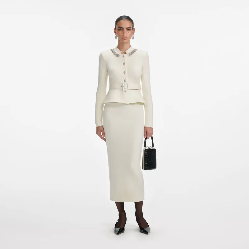 Cream Wool Peplum Knit Midi Dress made by Self-Portrait