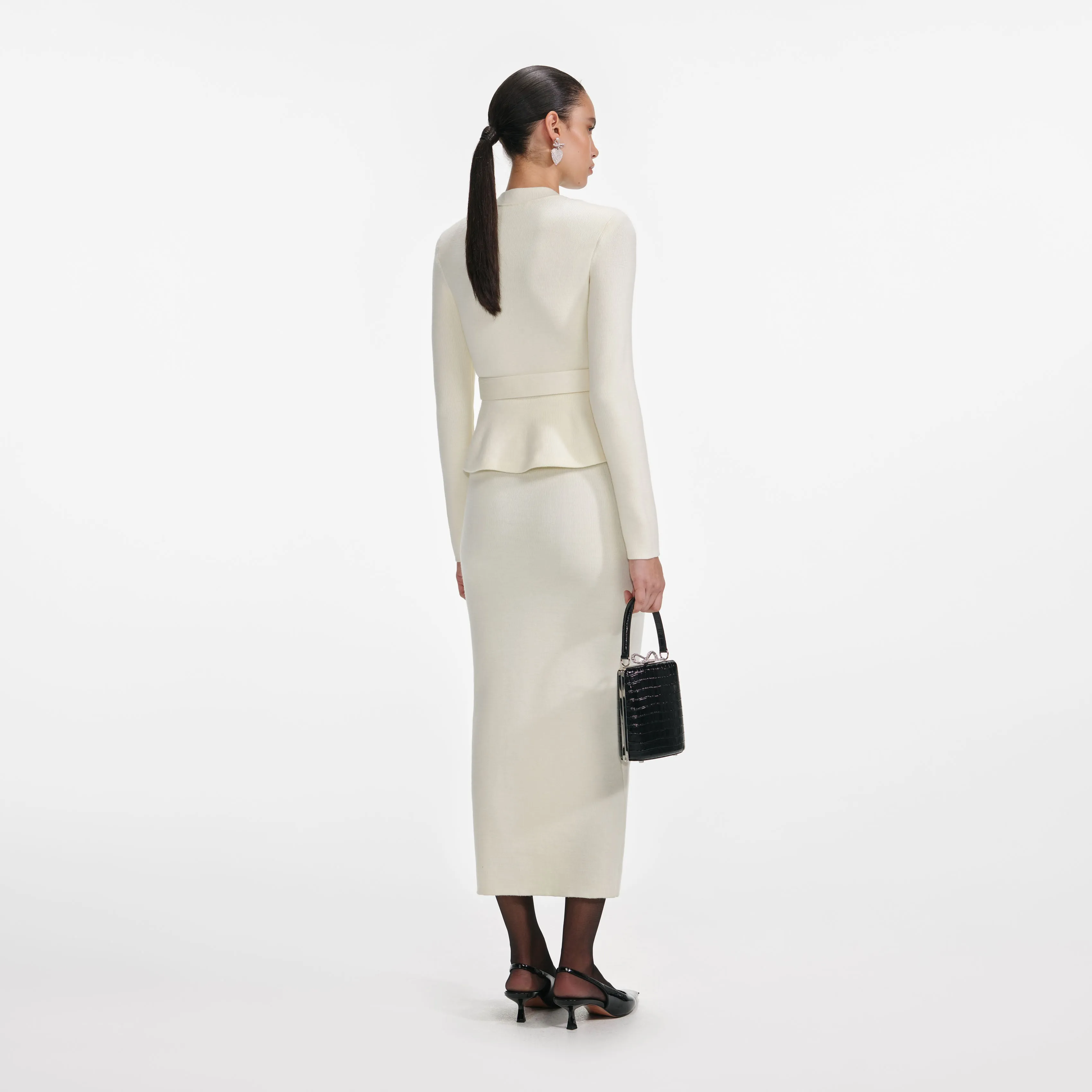Cream Wool Peplum Knit Midi Dress sold by Self-Portrait product image thumbnail 3