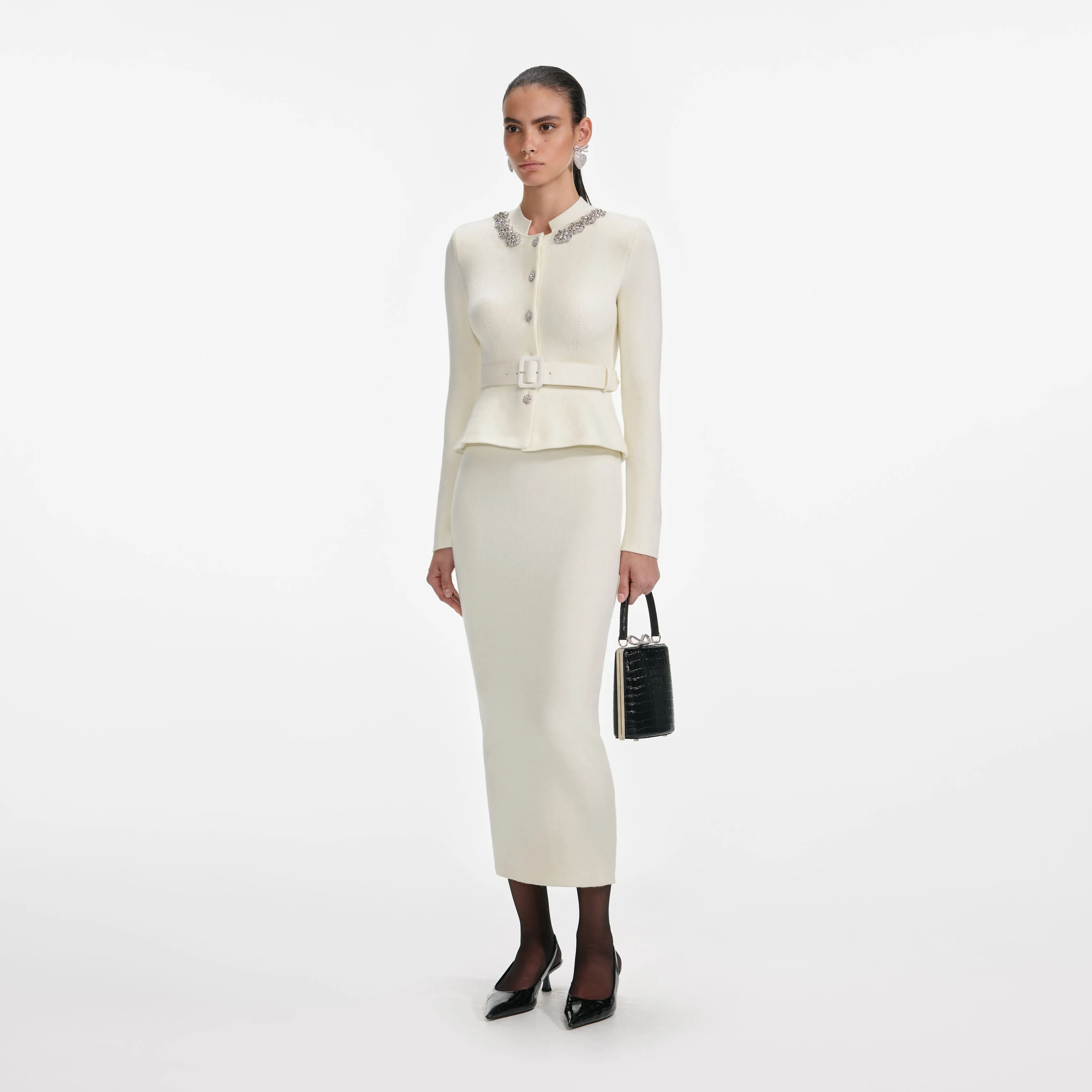 Cream Wool Peplum Knit Midi Dress sold by Self-Portrait product image thumbnail 2