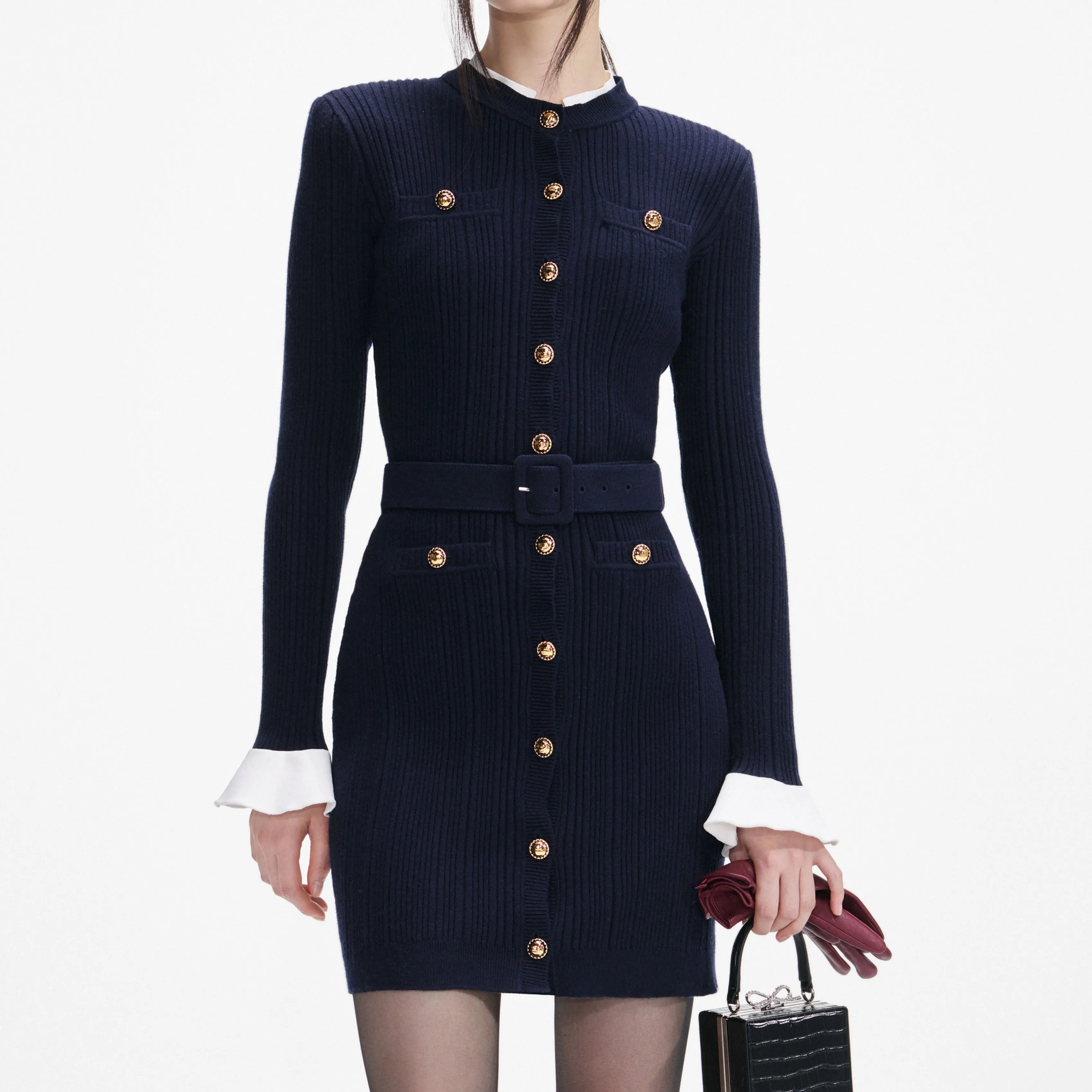 Navy Viscose Knit Mini Dress sold by Self-Portrait product image thumbnail 4