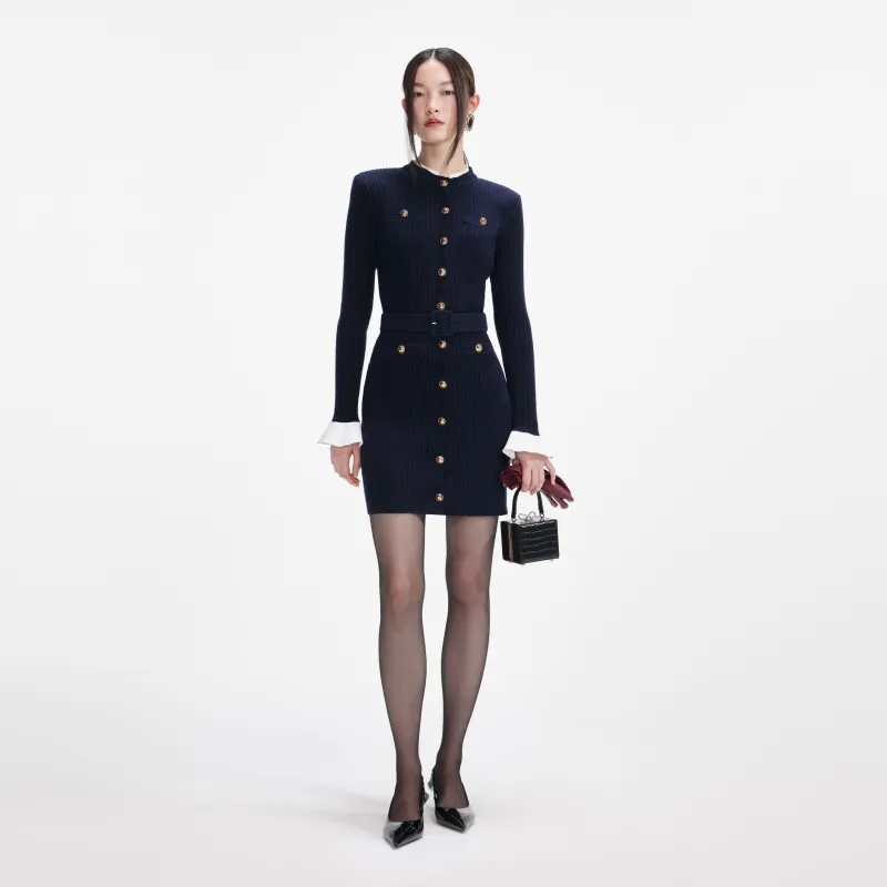 Navy Viscose Knit Mini Dress made by Self-Portrait