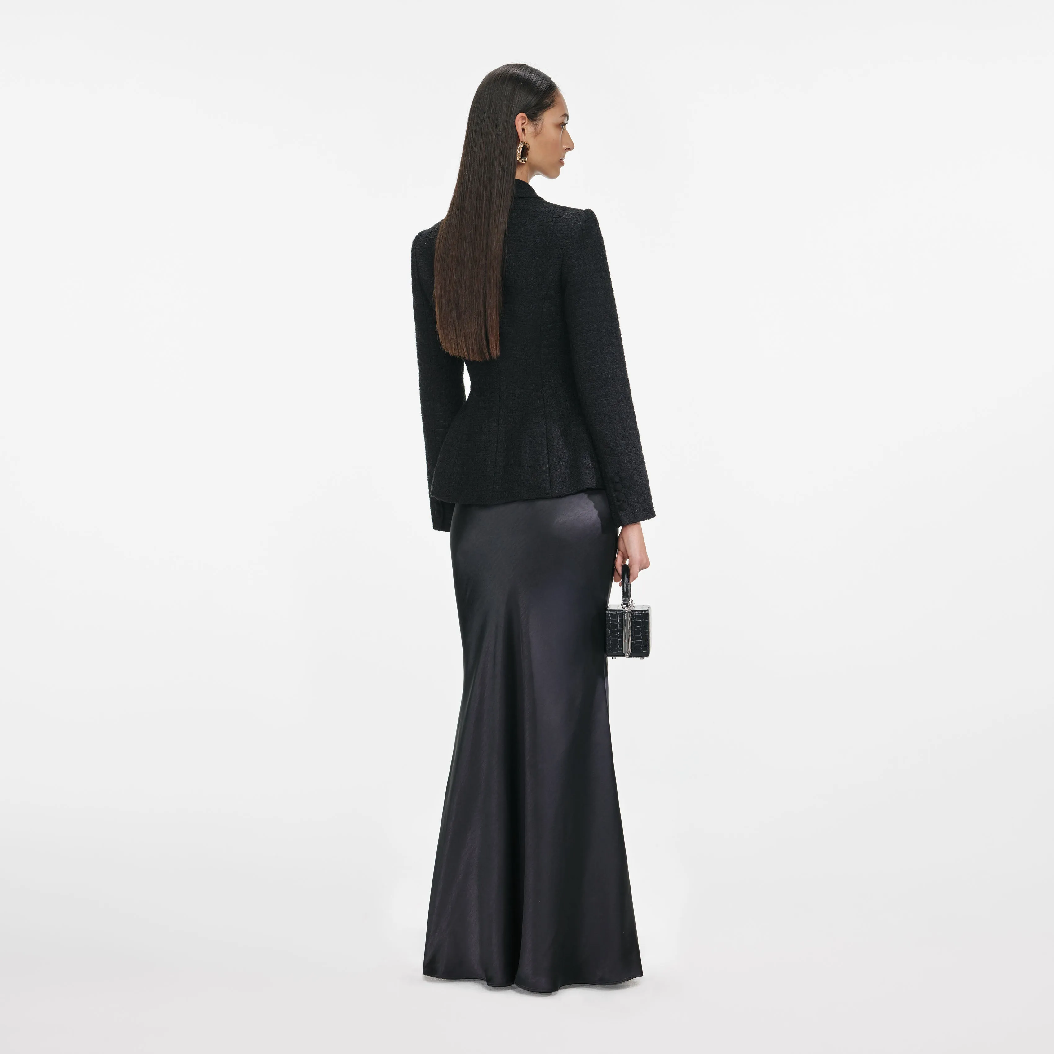 Black Tailored Boucle Maxi Dress sold by Self-Portrait product image thumbnail 3