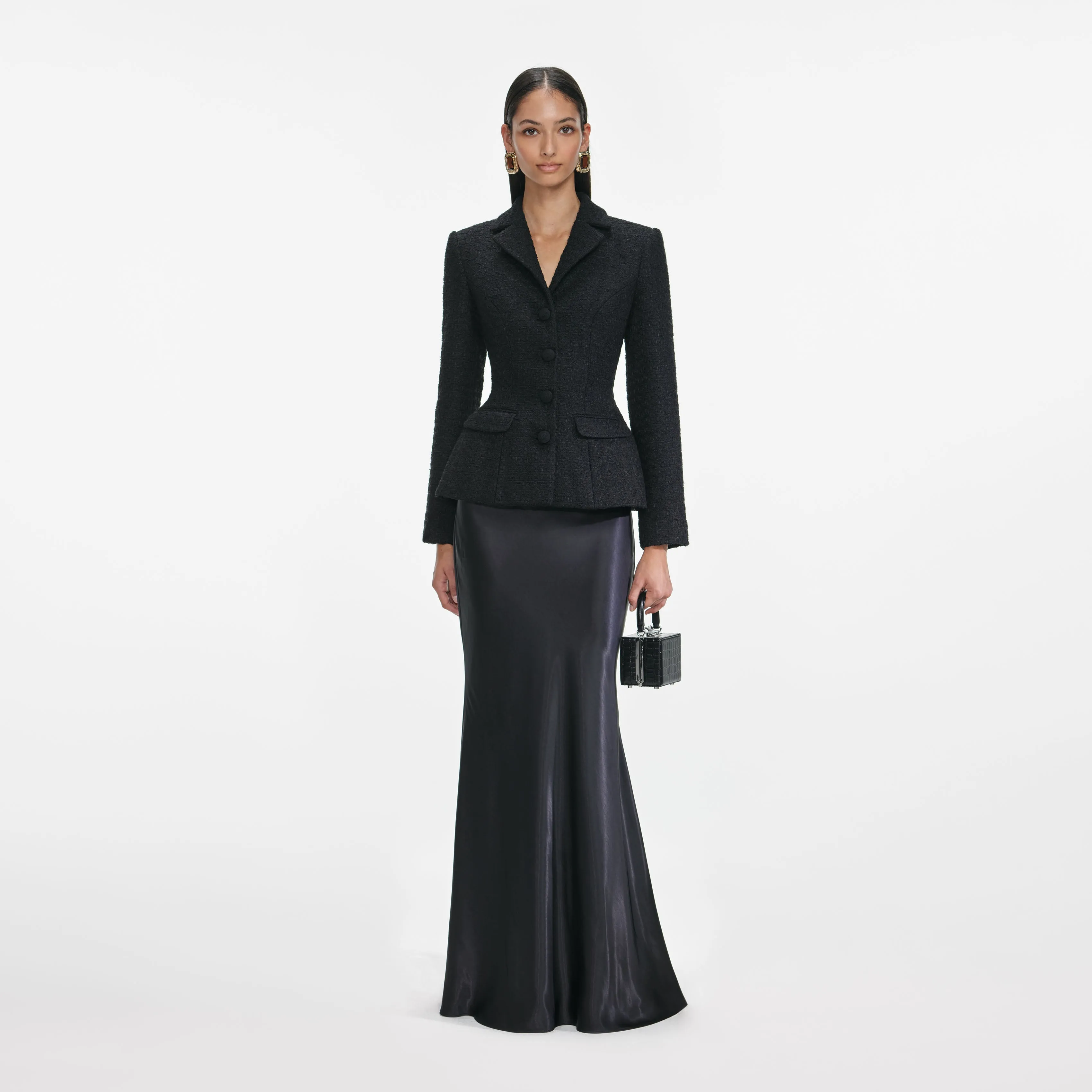 Black Tailored Boucle Maxi Dress sold by Self-Portrait