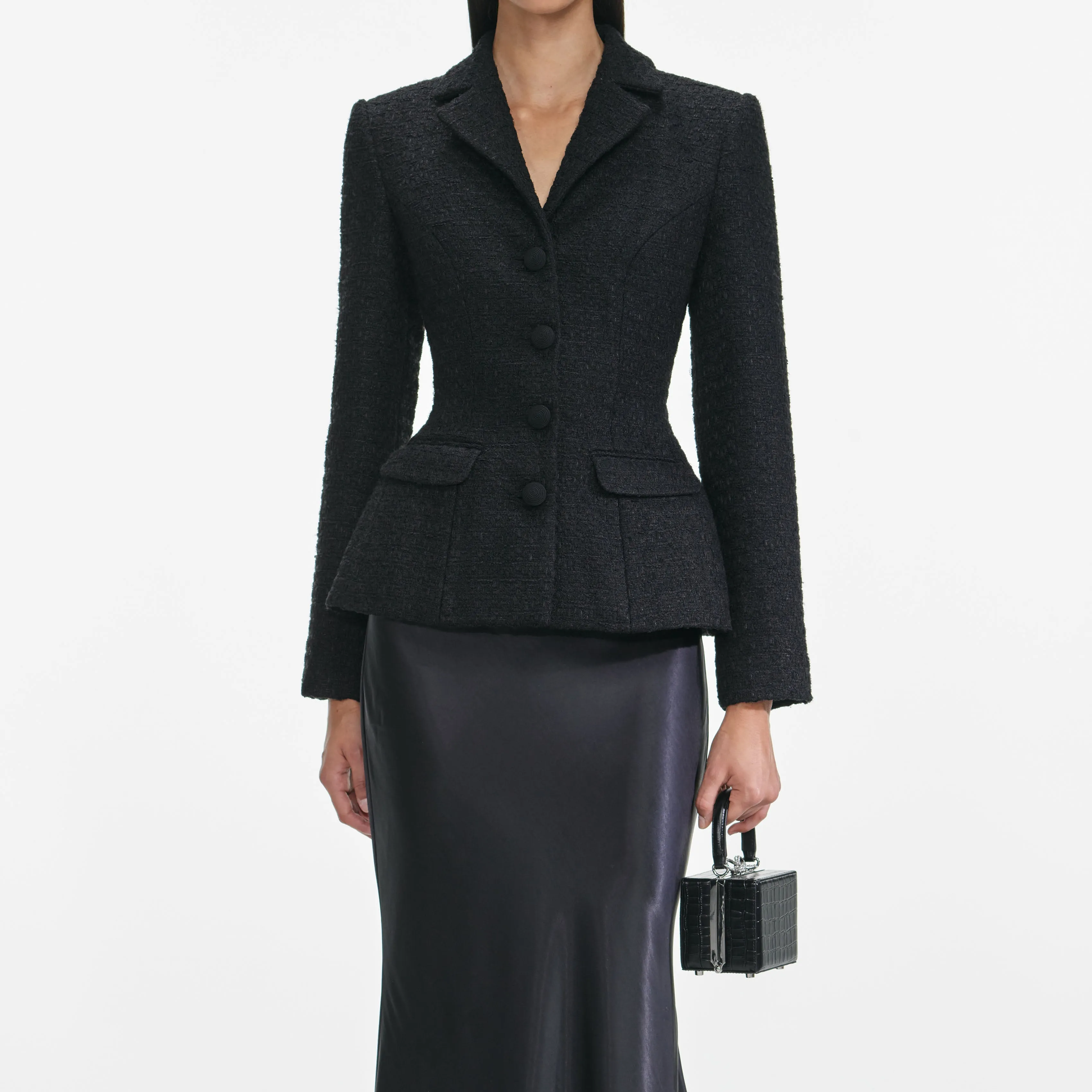 Black Tailored Boucle Maxi Dress sold by Self-Portrait product image thumbnail 4
