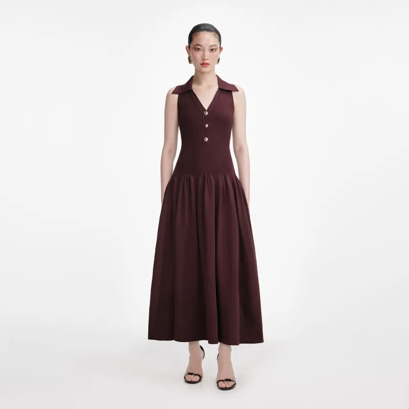 Brown Ribbed Collared Knit Midi Dress made by Self-Portrait