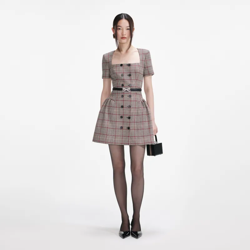 Brown Check Short Sleeve Mini Dress made by Self-Portrait