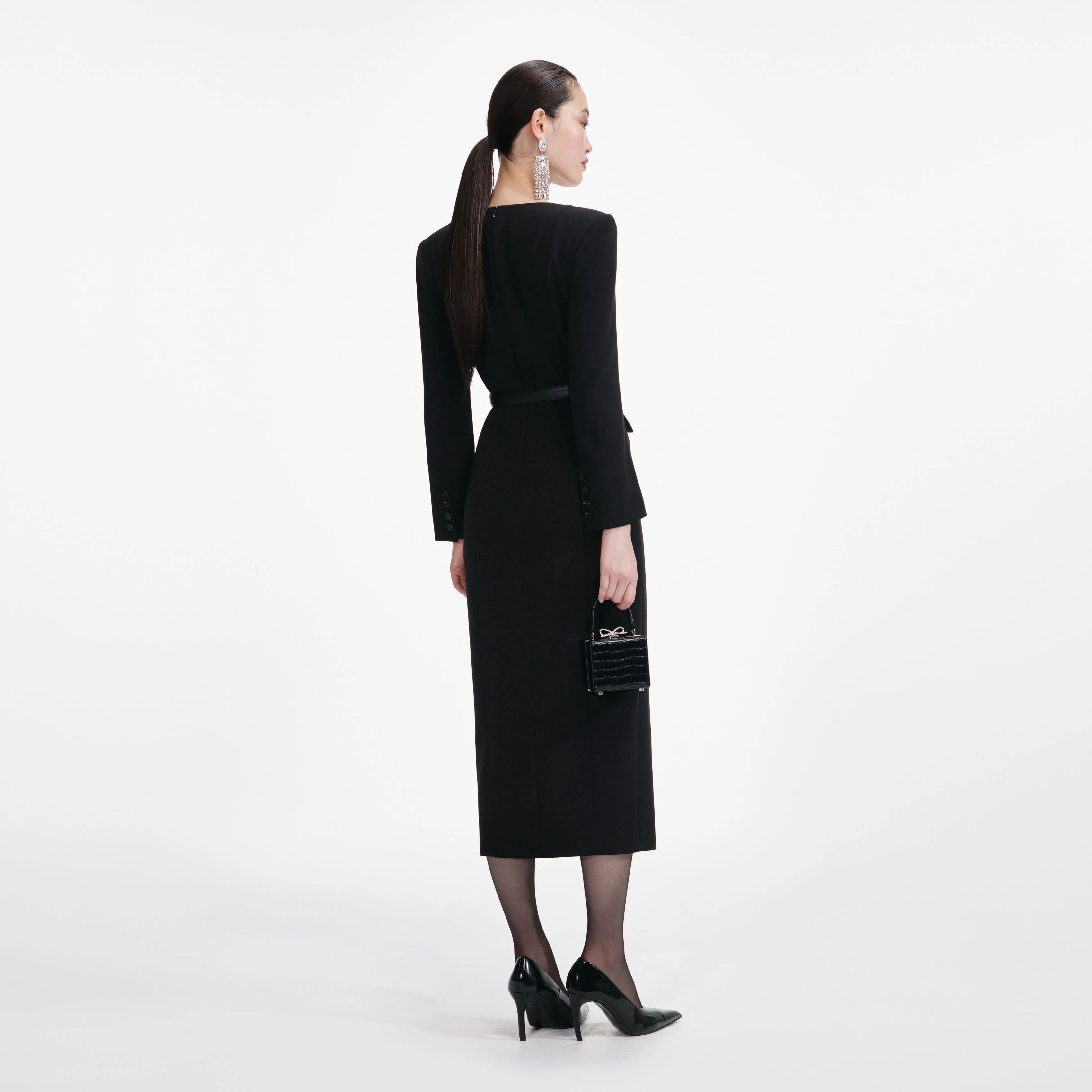Black Tailored Crepe Midi Dress sold by Self-Portrait product image thumbnail 3
