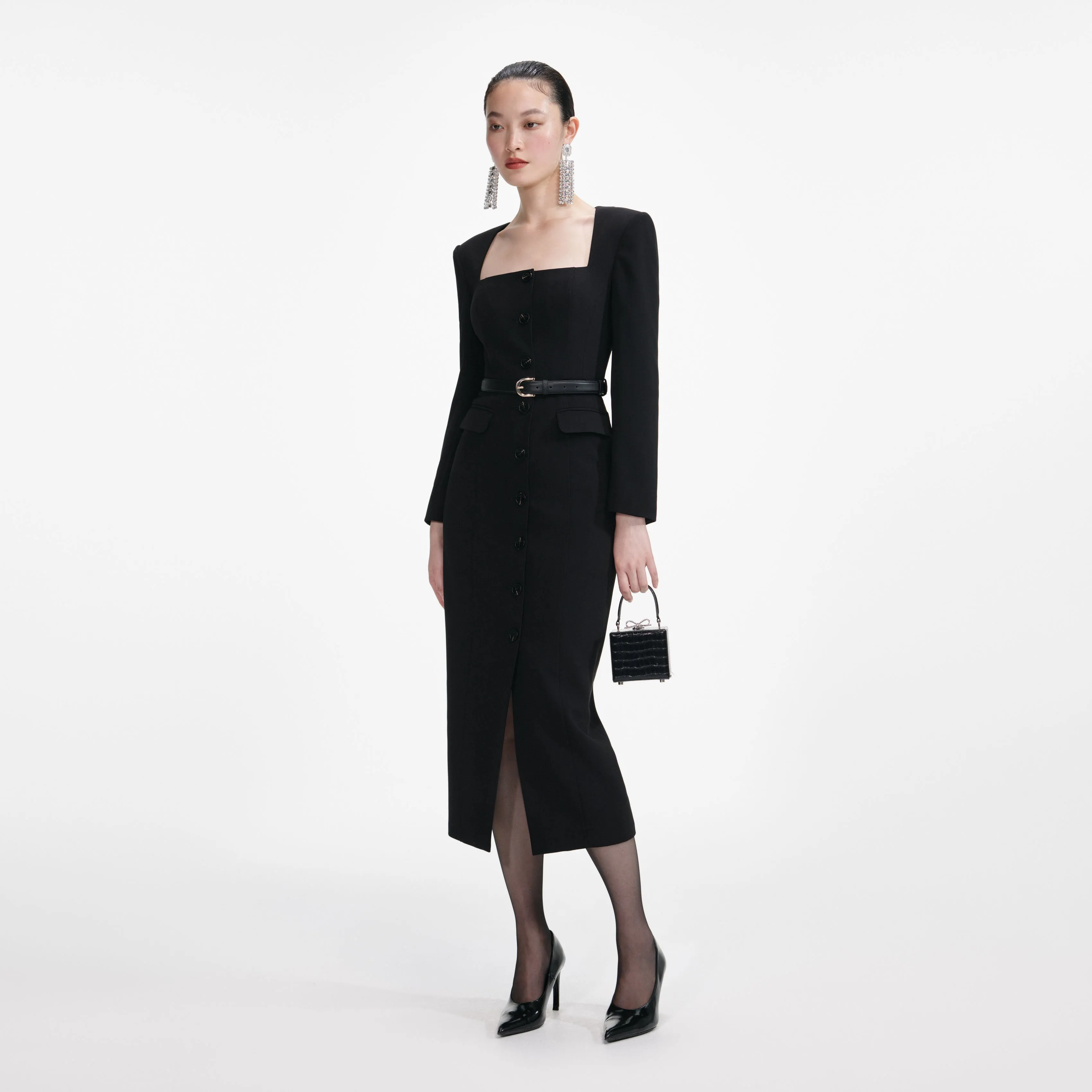 Black Tailored Crepe Midi Dress sold by Self-Portrait product image thumbnail 2