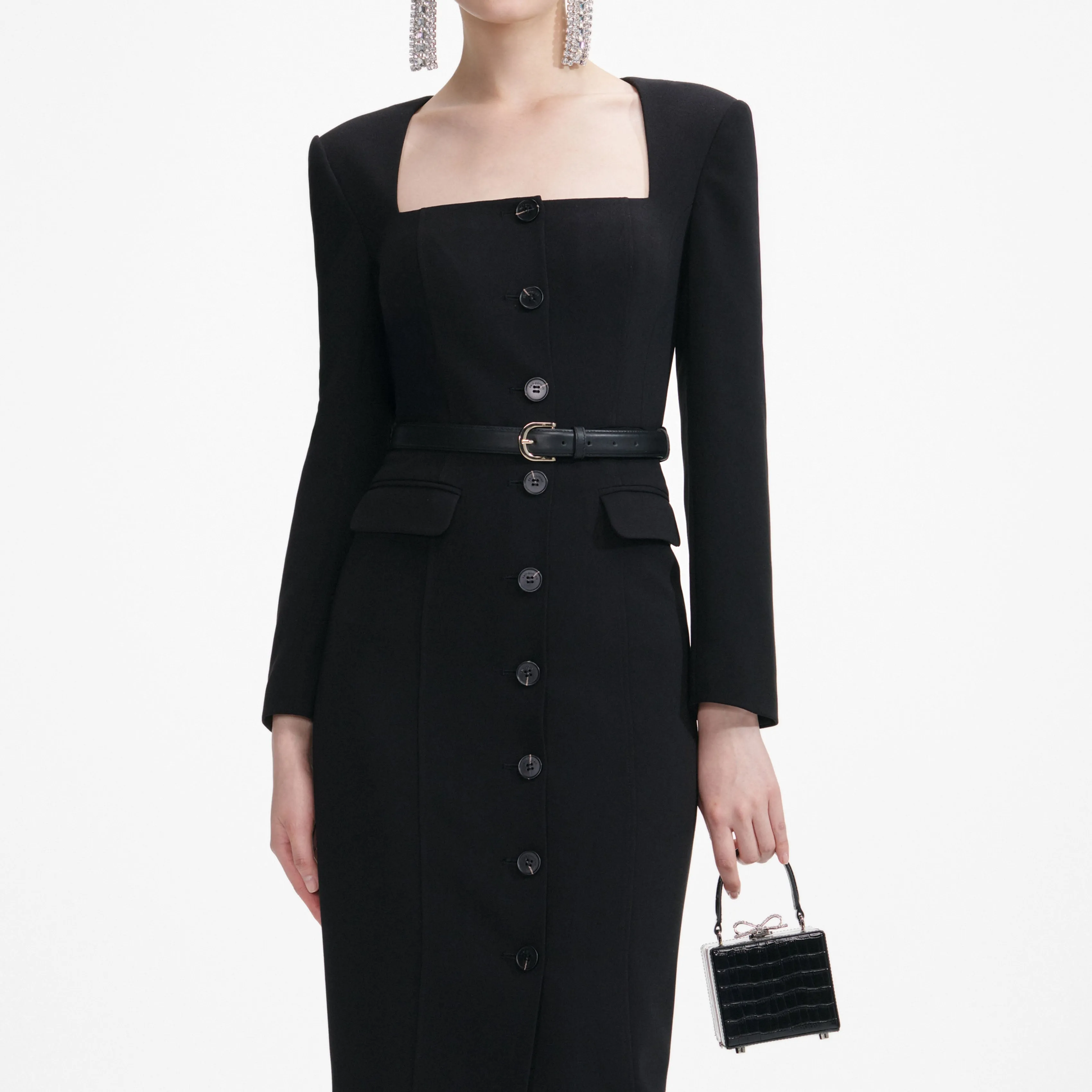 Black Tailored Crepe Midi Dress sold by Self-Portrait product image thumbnail 4
