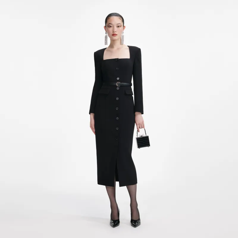 Black Tailored Crepe Midi Dress made by Self-Portrait