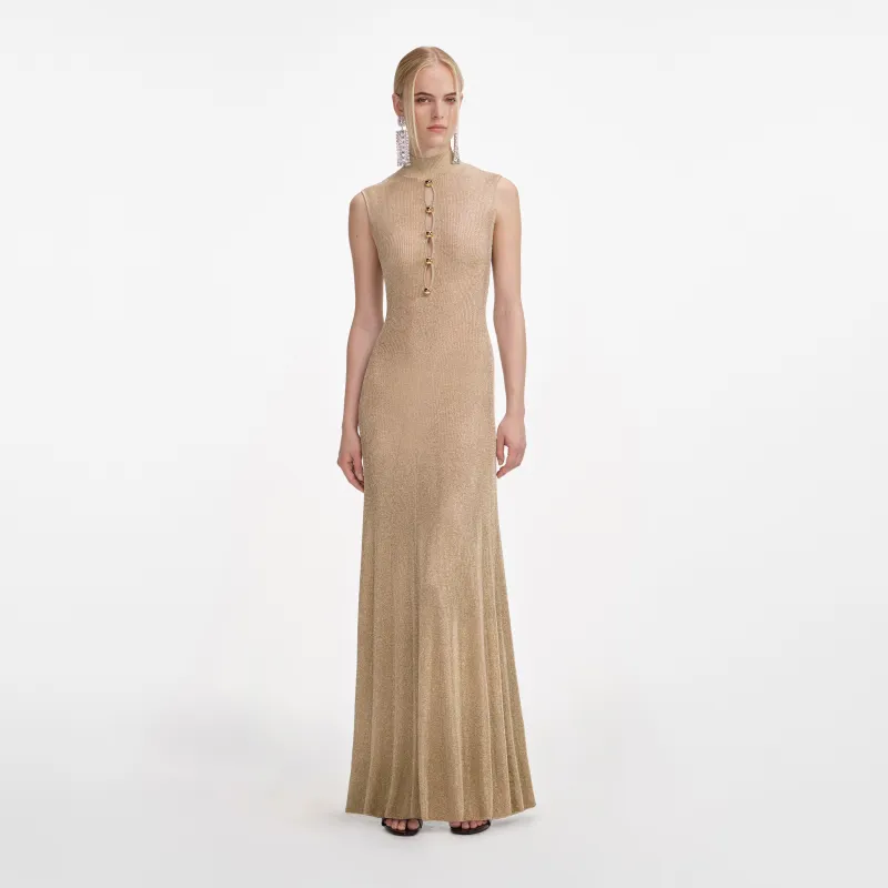 Gold Lurex Knit Maxi Dress made by Self-Portrait