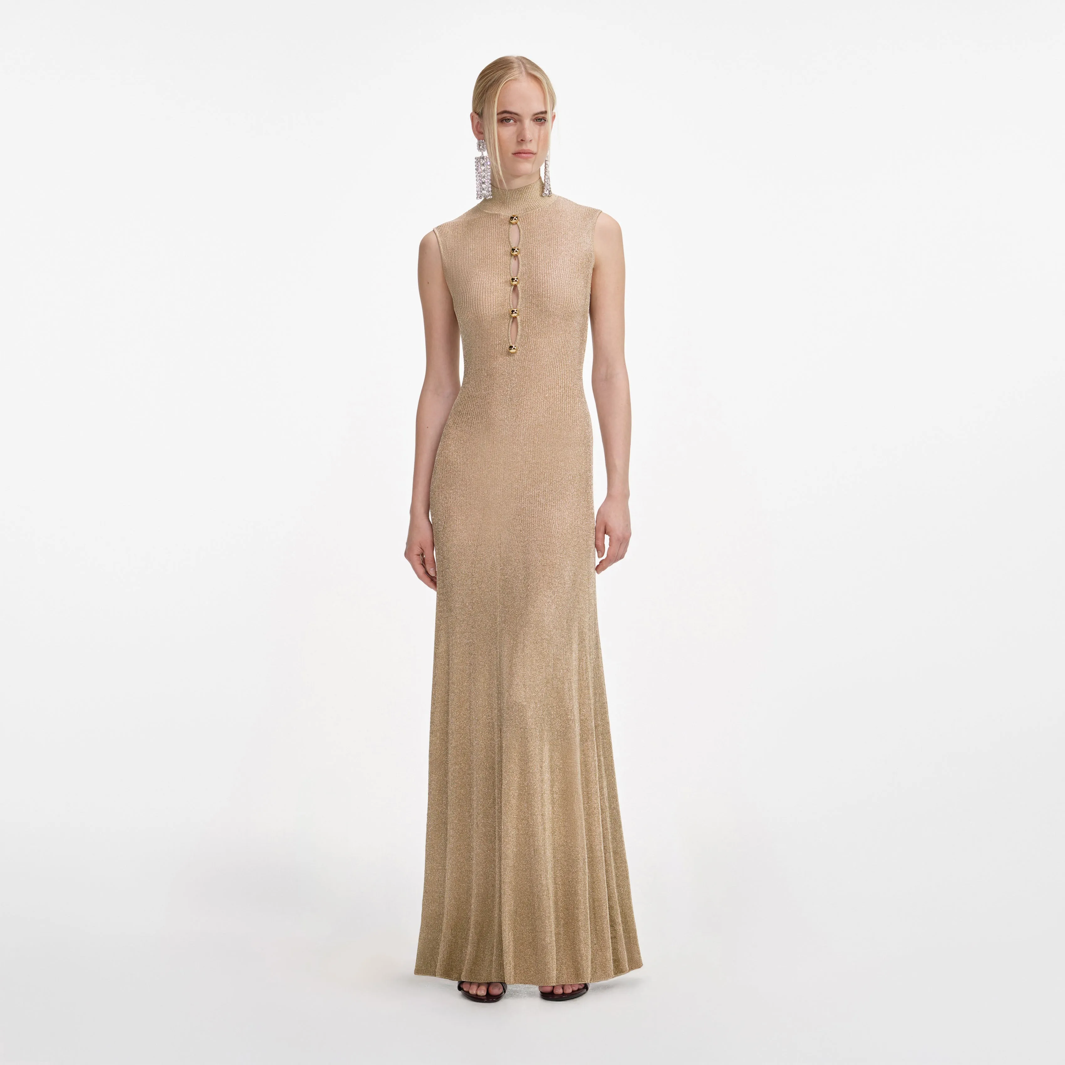 Gold Lurex Knit Maxi Dress sold by Self-Portrait