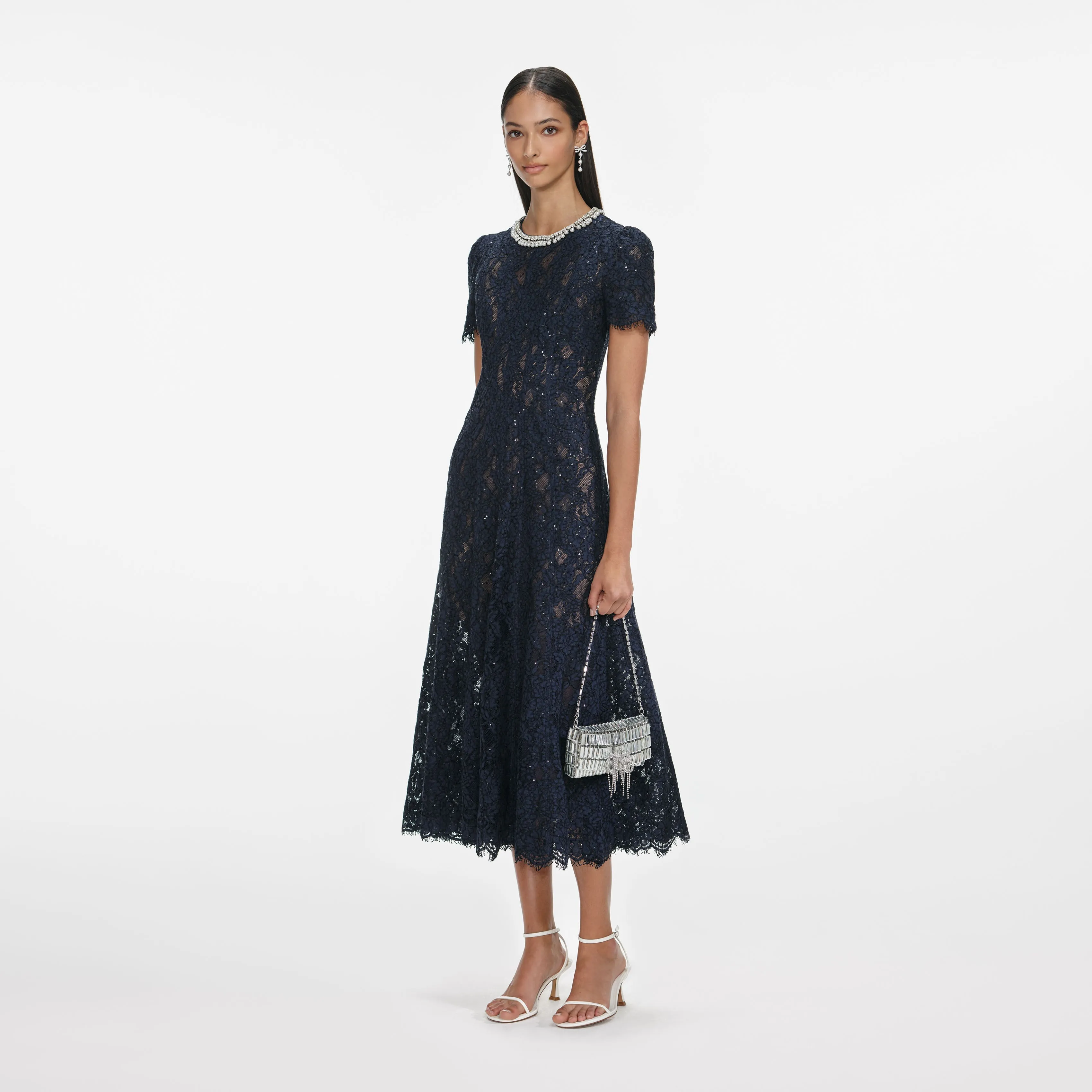 Navy Lace Embellished Midi Dress sold by Self-Portrait product image thumbnail 2