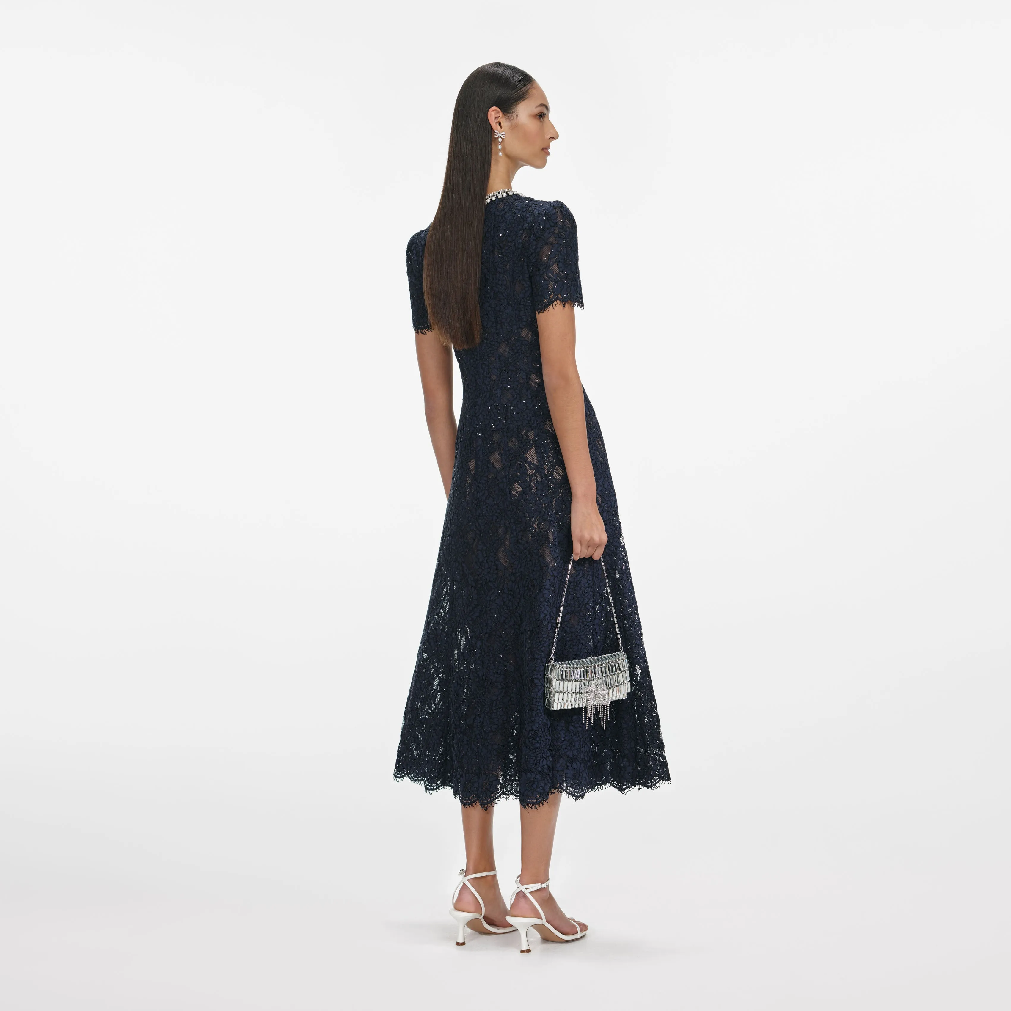 Navy Lace Embellished Midi Dress sold by Self-Portrait product image thumbnail 3