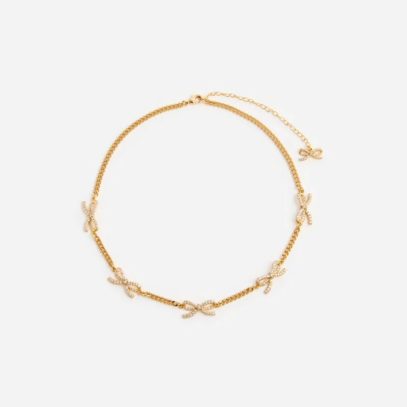 Gold Crystal Bow Necklace made by Self-Portrait