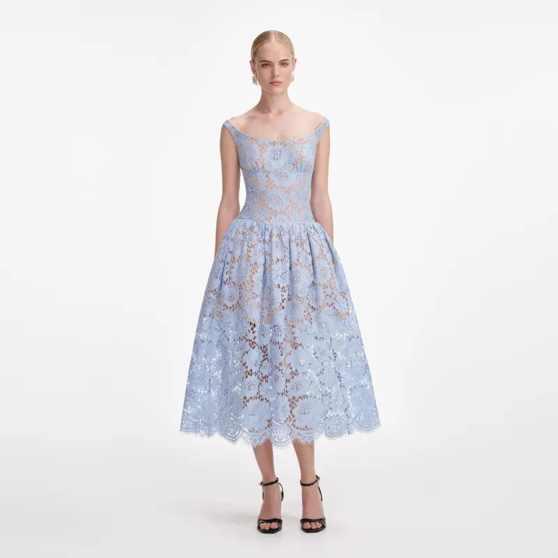 Blue Floral Lace Midi Dress made by Self-Portrait