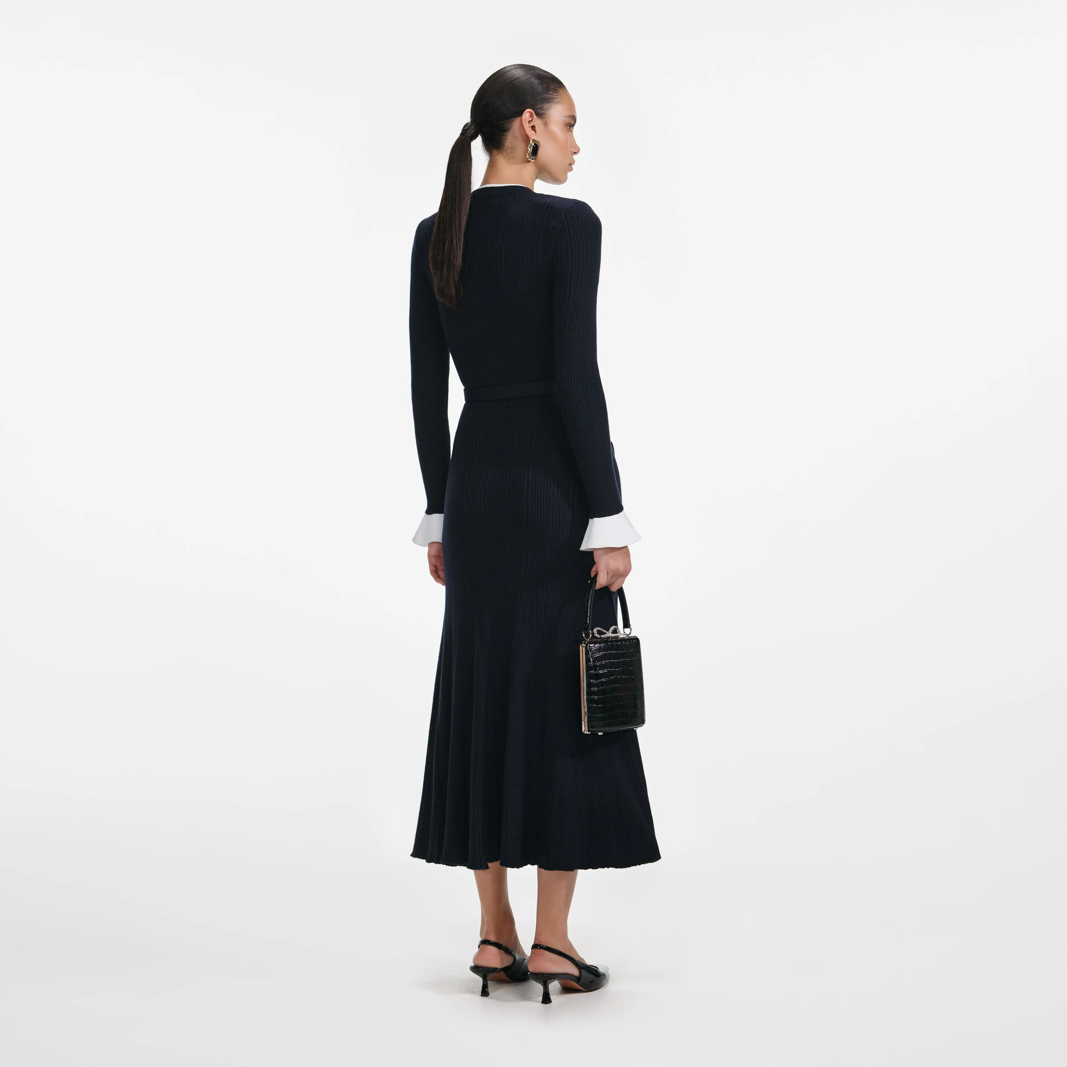 Navy Viscose Knit Midi Dress sold by Self-Portrait product image thumbnail 3