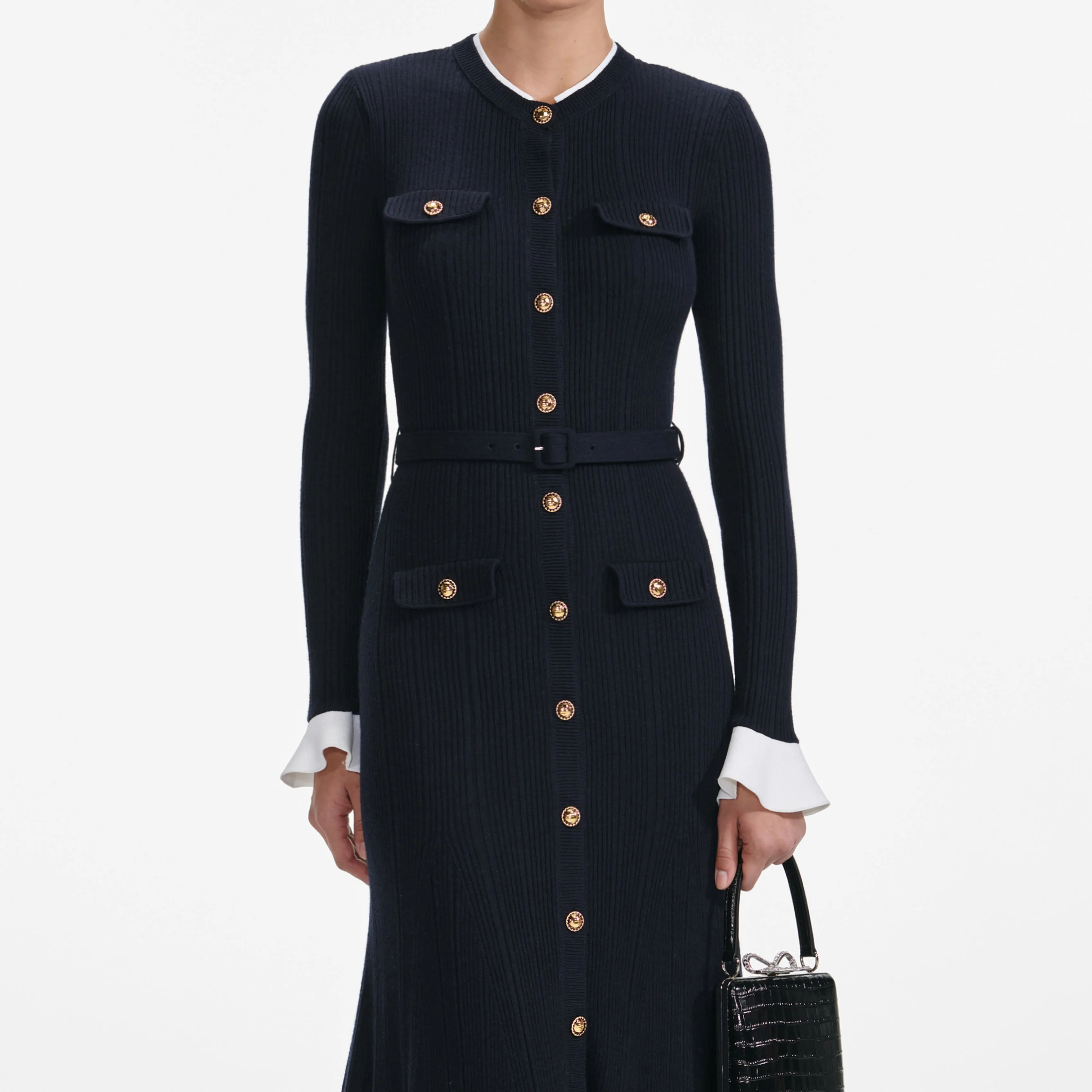 Navy Viscose Knit Midi Dress sold by Self-Portrait product image thumbnail 4