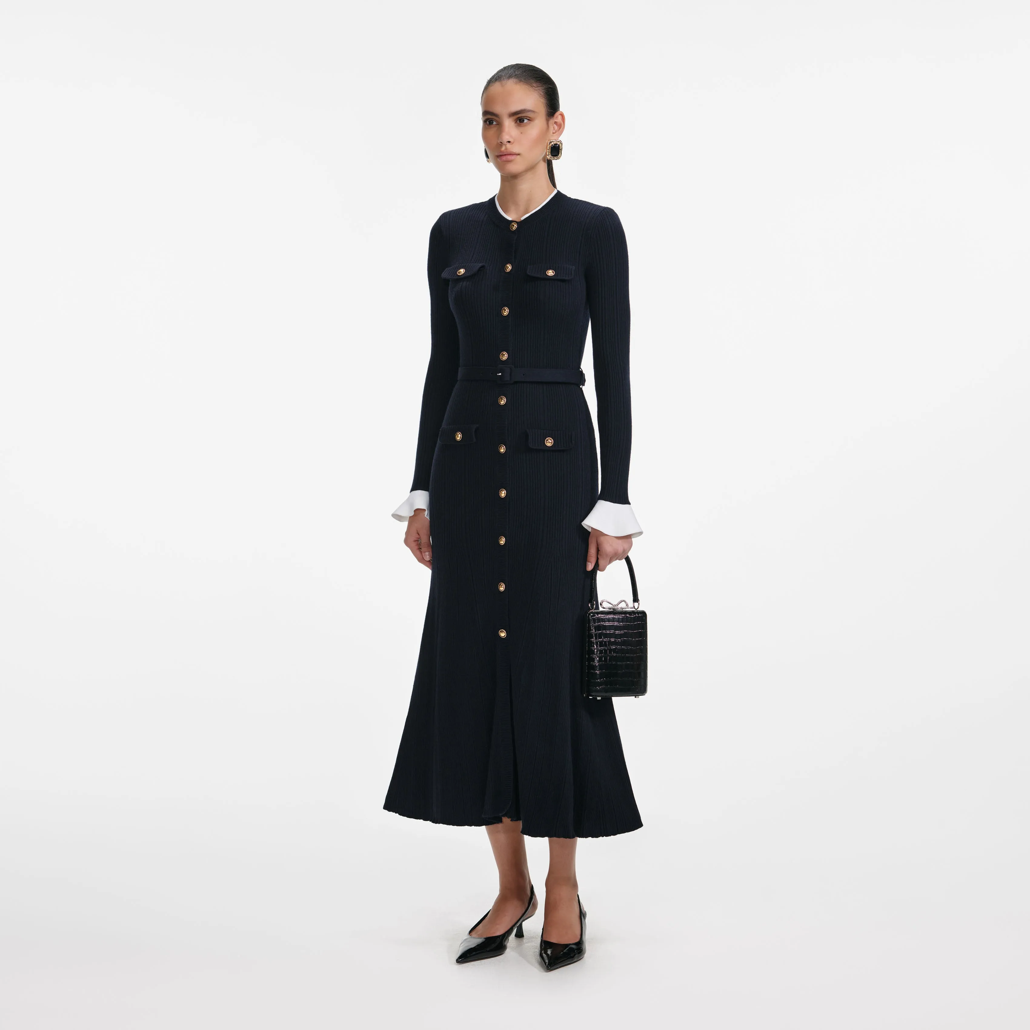Navy Viscose Knit Midi Dress sold by Self-Portrait product image thumbnail 2