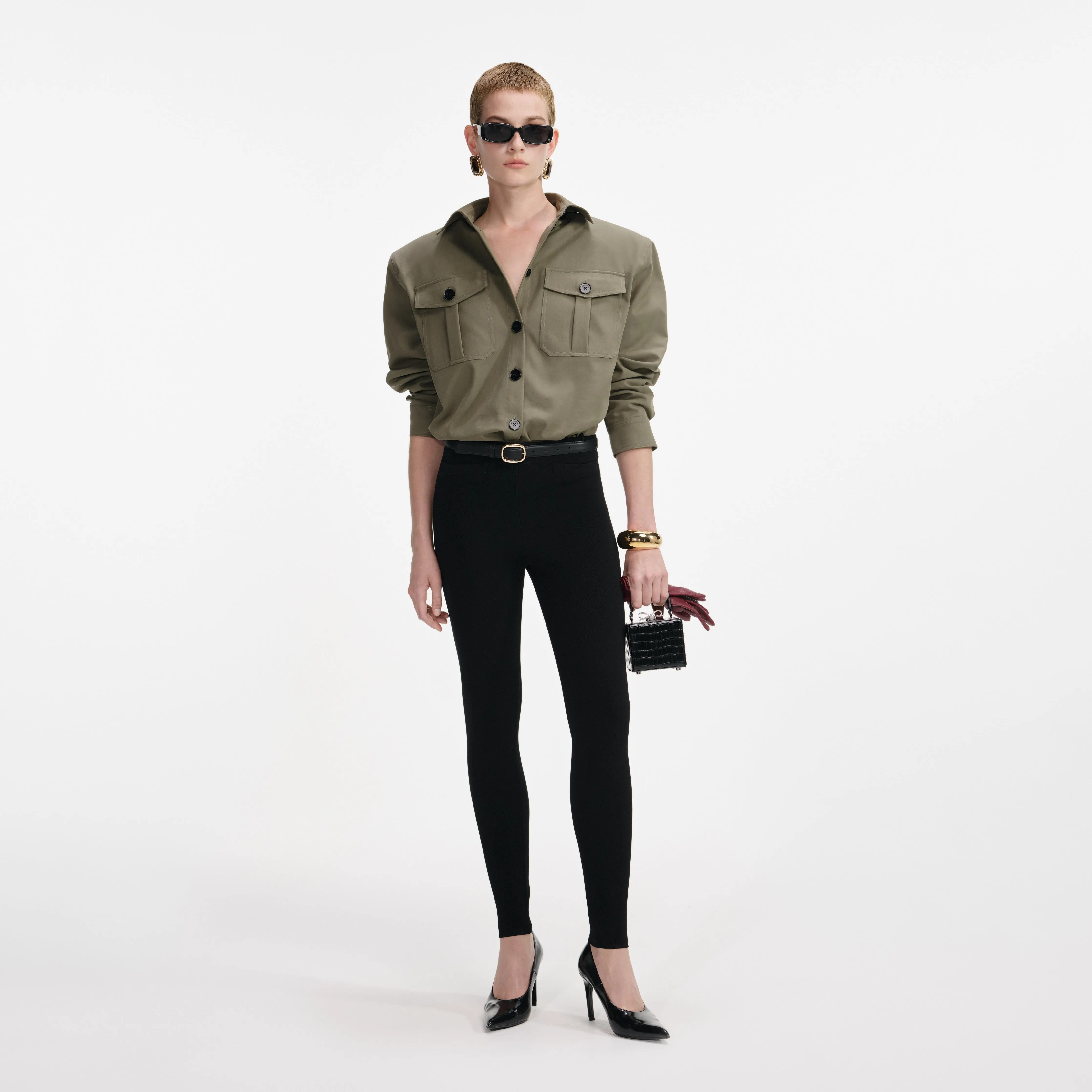 Black Belted Knit Leggings sold by Self-Portrait