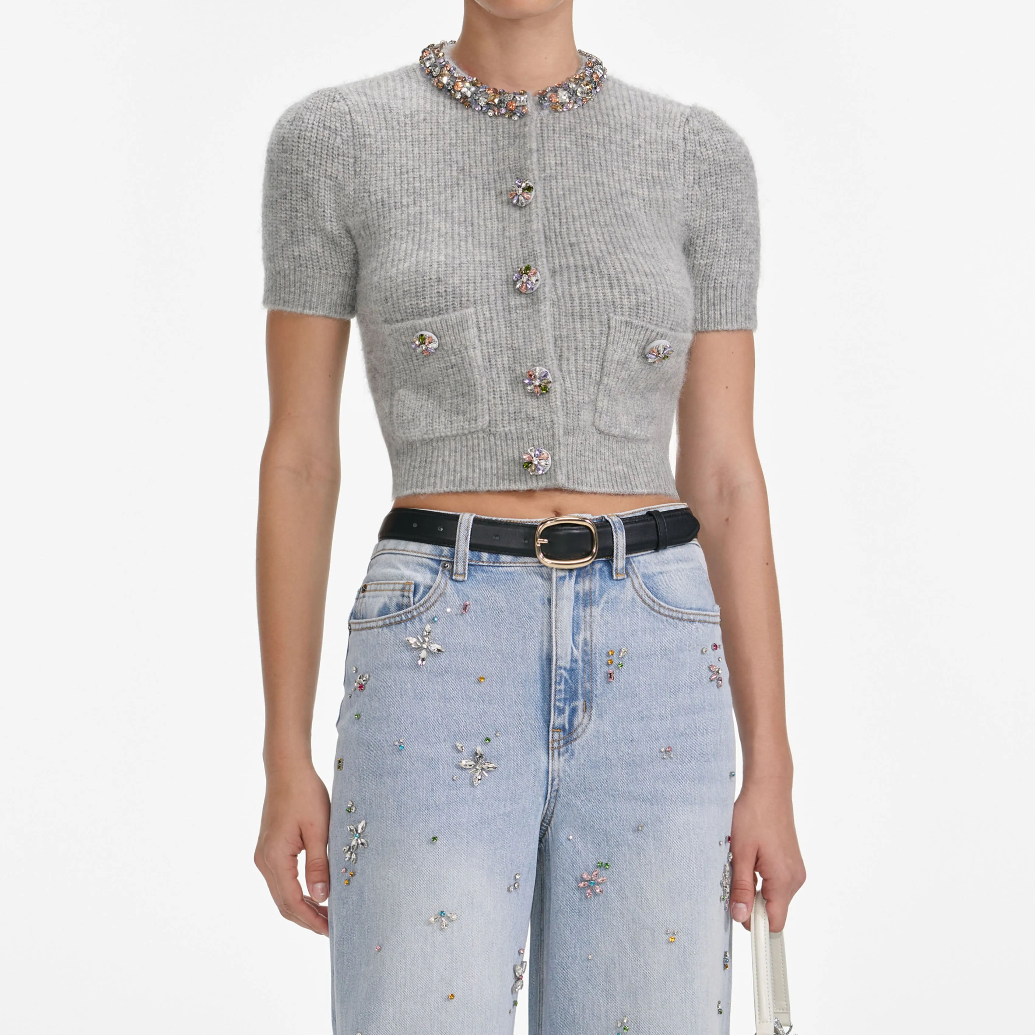 Grey Embellished Trim Knit Top sold by Self-Portrait product image thumbnail 4