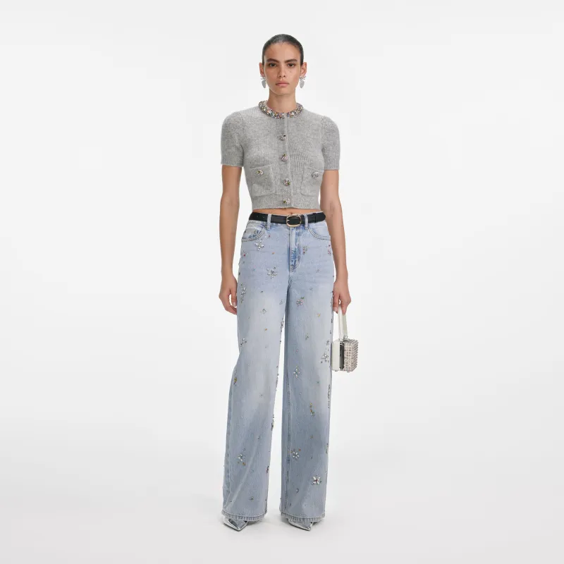 Grey Embellished Trim Knit Top made by Self-Portrait