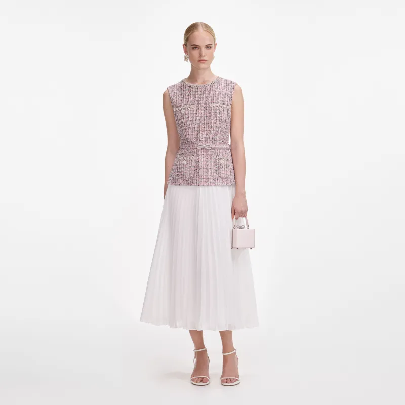 Pink Boucle Chiffon Midi Dress made by Self-Portrait