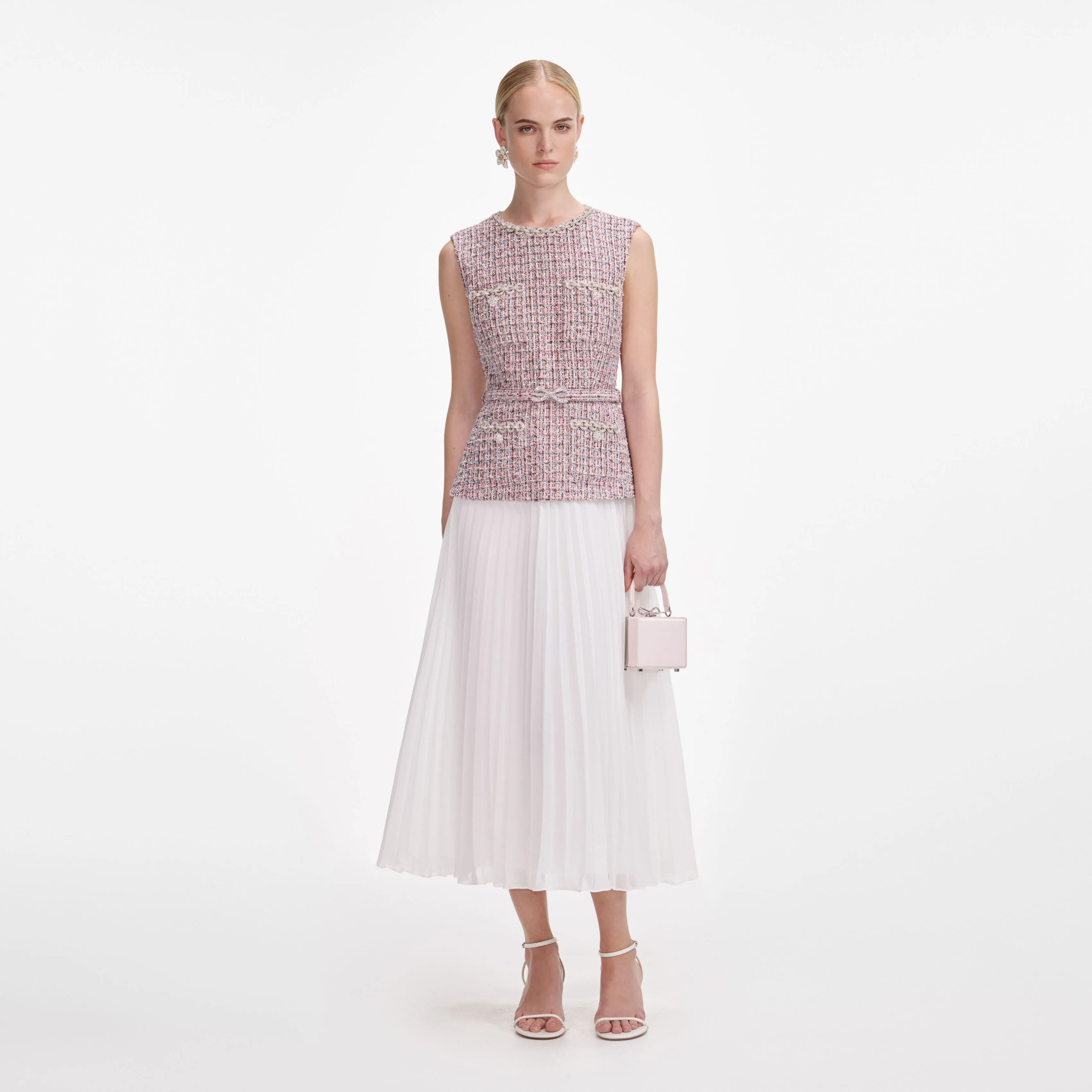 Pink Boucle Chiffon Midi Dress sold by Self-Portrait