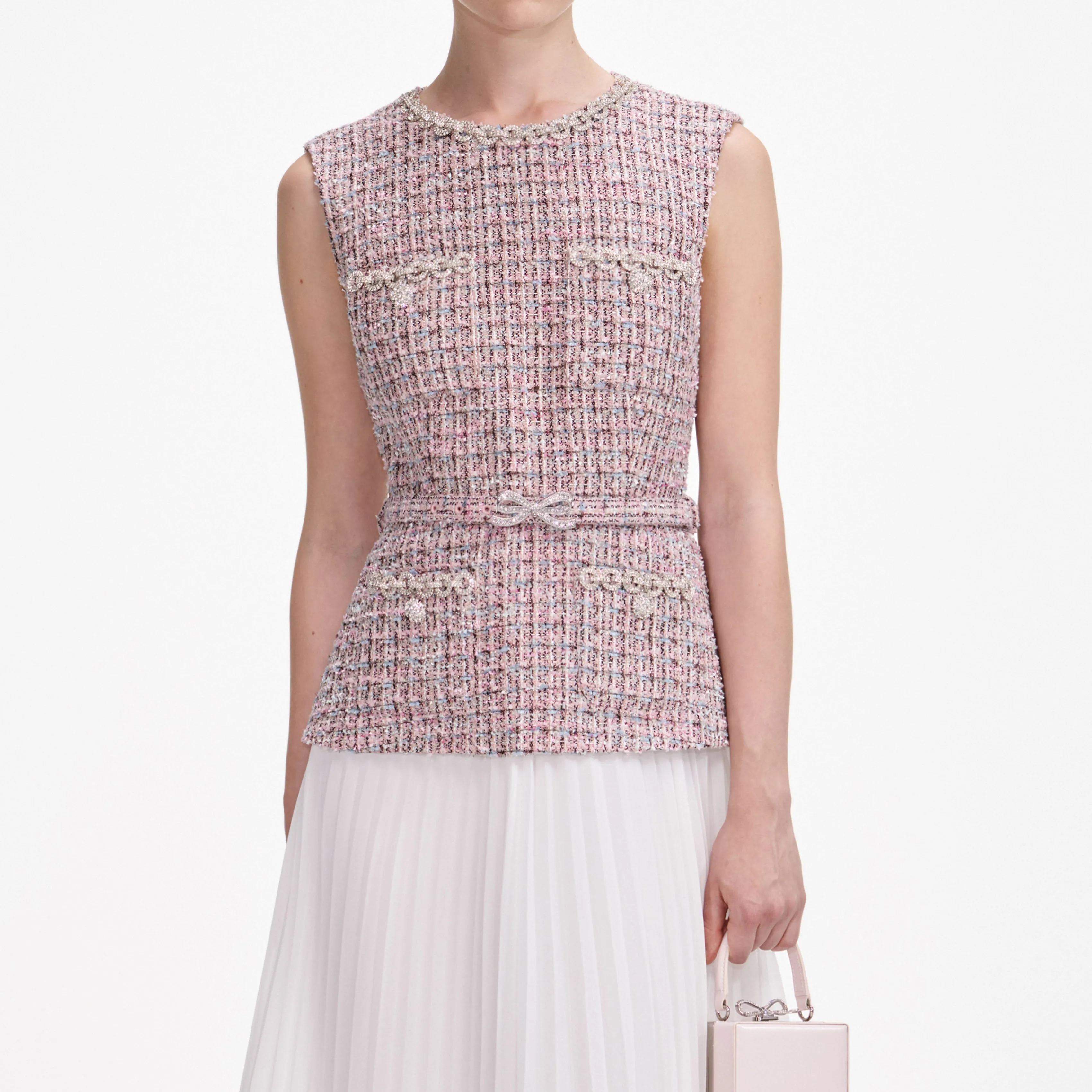 Pink Boucle Chiffon Midi Dress sold by Self-Portrait product image thumbnail 4