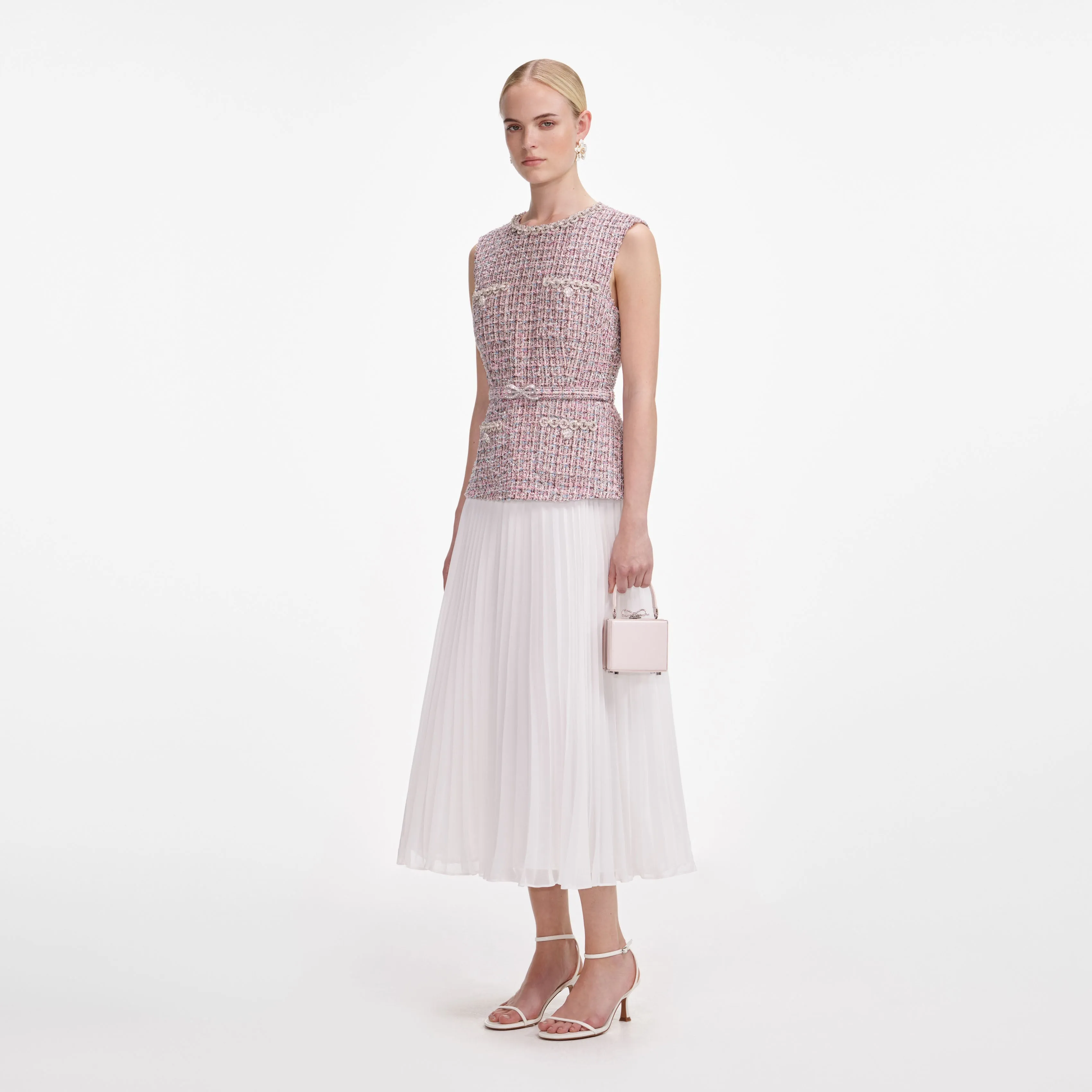 Pink Boucle Chiffon Midi Dress sold by Self-Portrait product image thumbnail 2