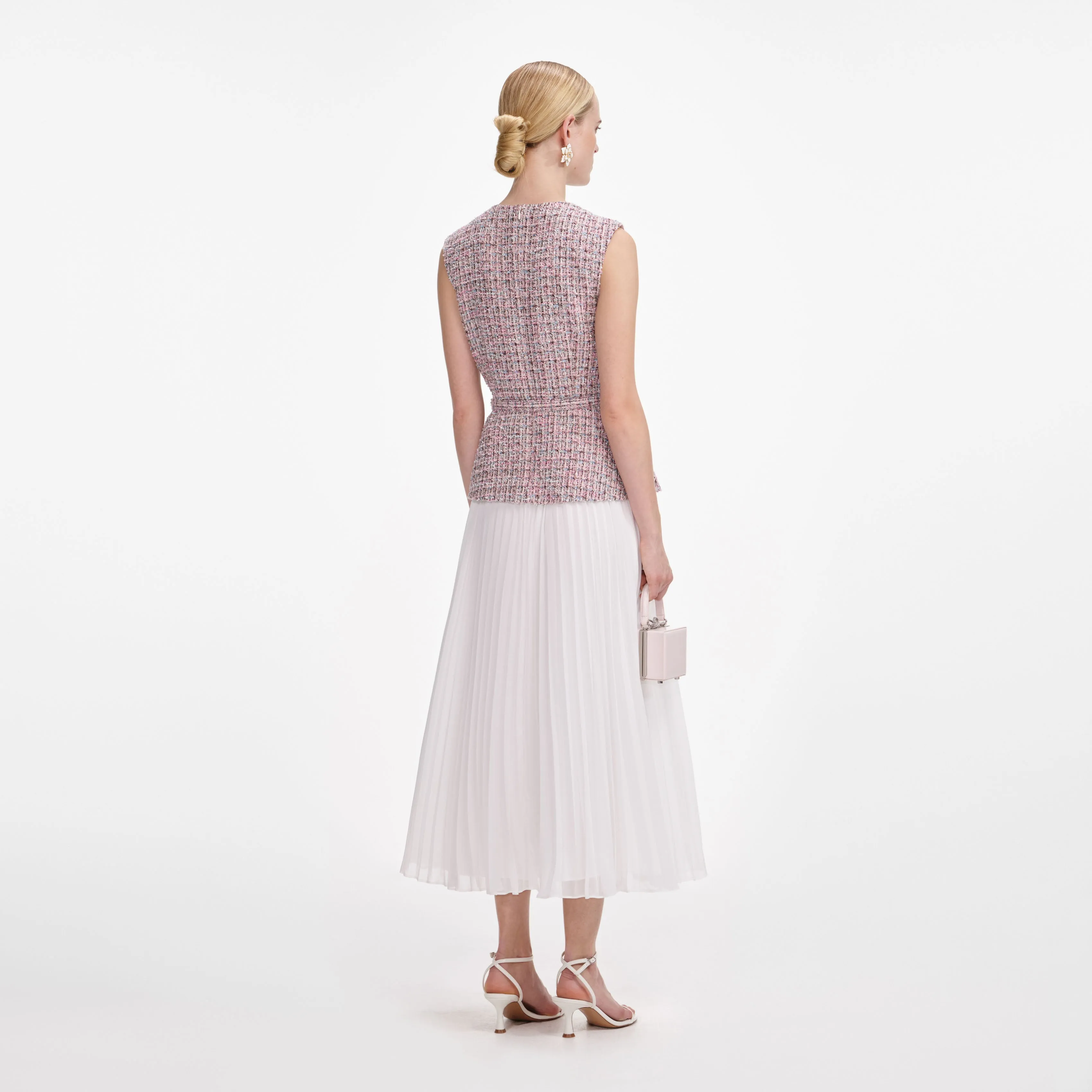Pink Boucle Chiffon Midi Dress sold by Self-Portrait product image thumbnail 3