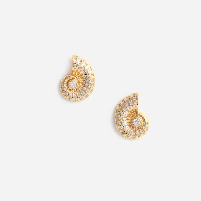 Gold Crystal Shell Earrings made by Self-Portrait