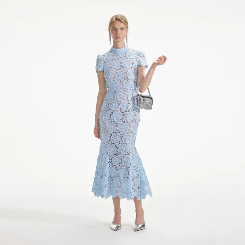 Blue Flower Lace Midi Dress made by Self-Portrait