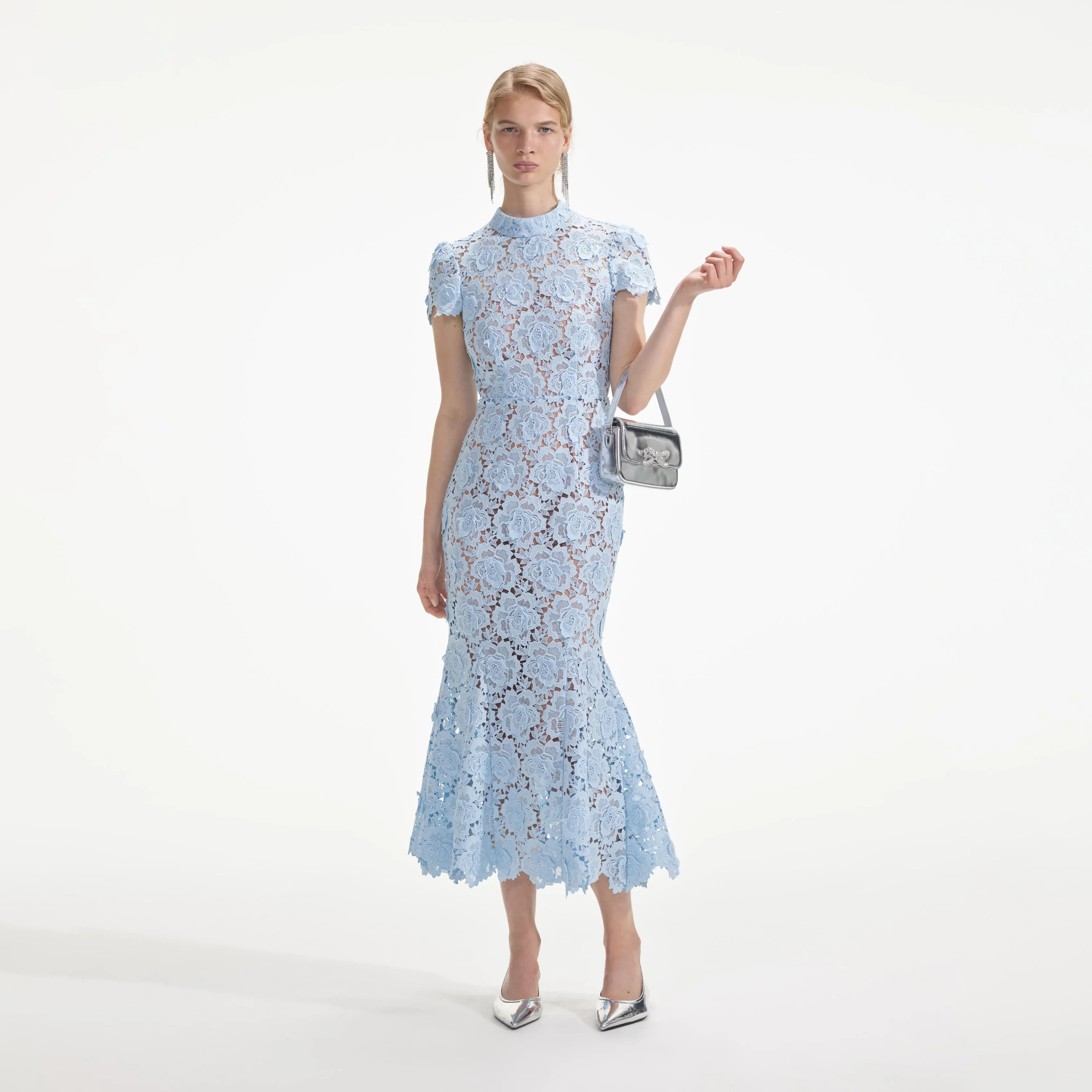 Blue Flower Lace Midi Dress sold by Self-Portrait