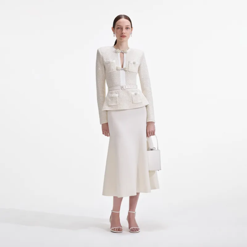 Cream Sequin Knit Tailored Midi Dress made by Self-Portrait