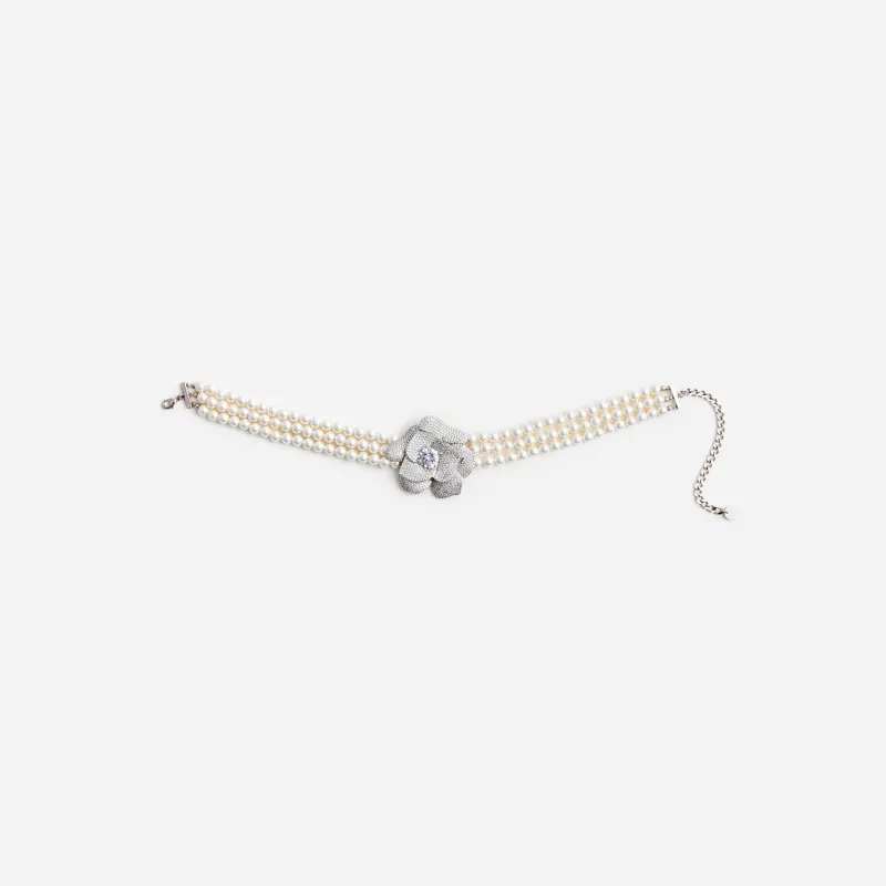 Crystal Flower Pearl Choker made by Self-Portrait