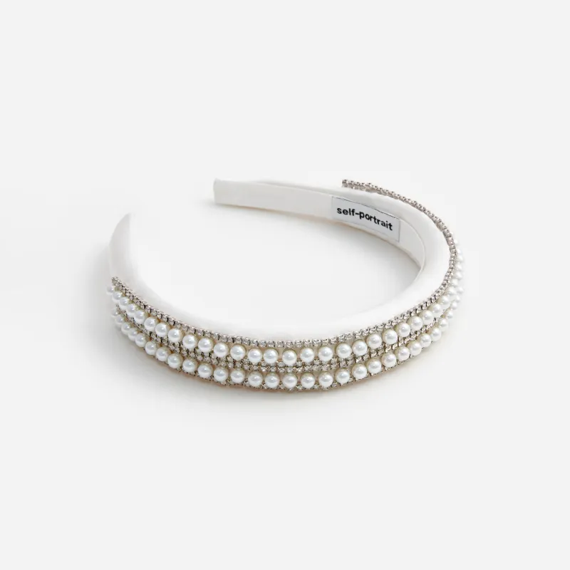 Crystal Pearl Satin Headband made by Self-Portrait
