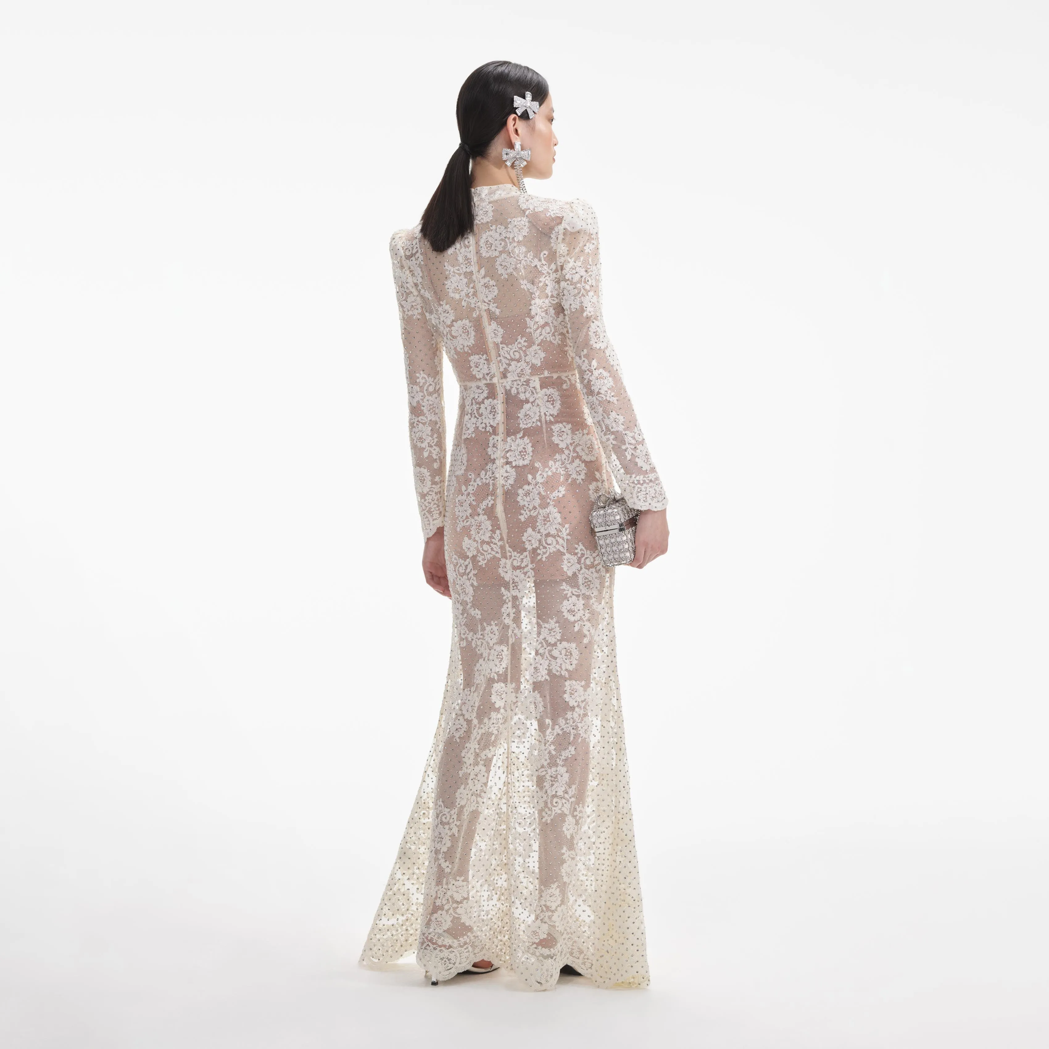 White Rhinestone Lace Maxi Dress sold by Self-Portrait product image thumbnail 3