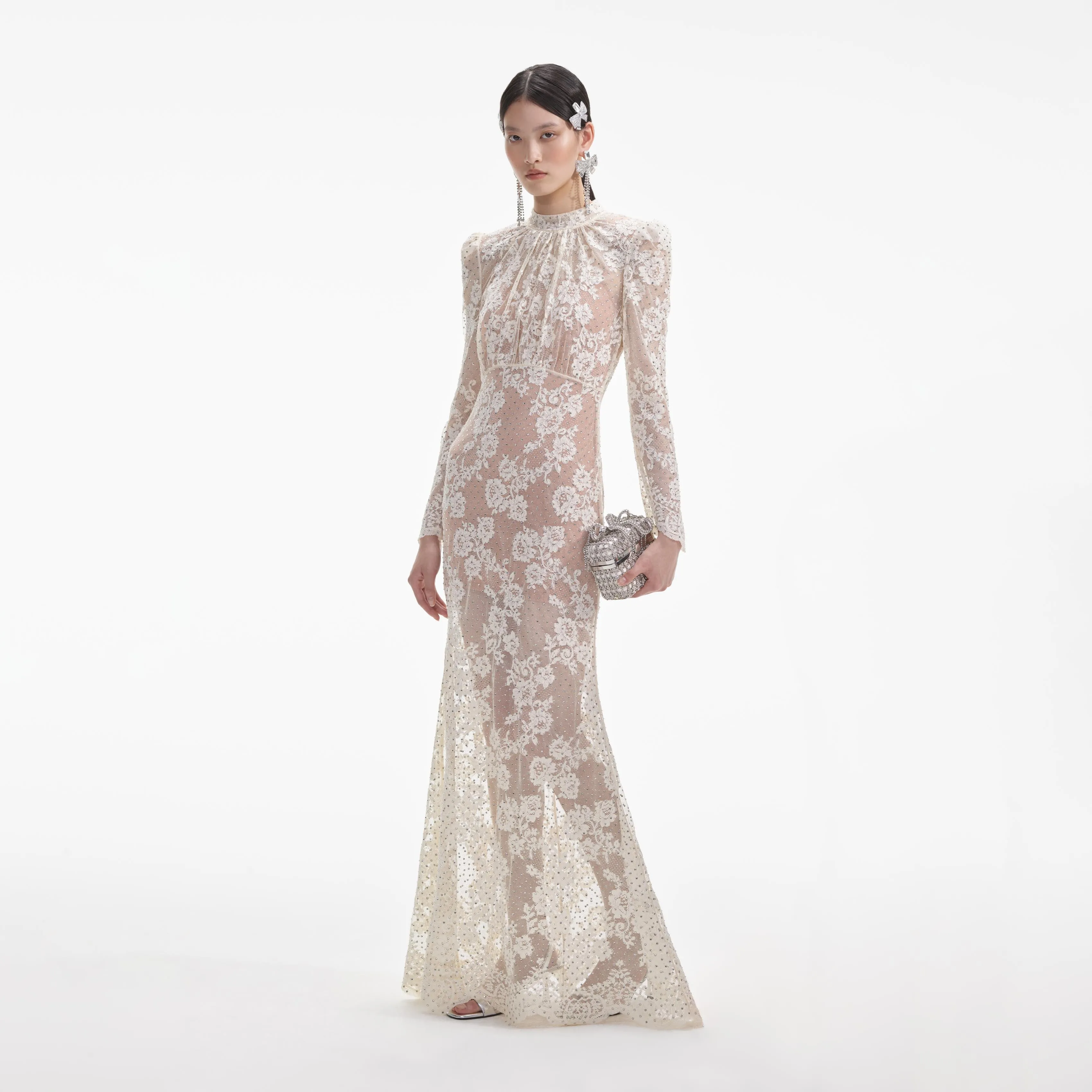 White Rhinestone Lace Maxi Dress sold by Self-Portrait product image thumbnail 2