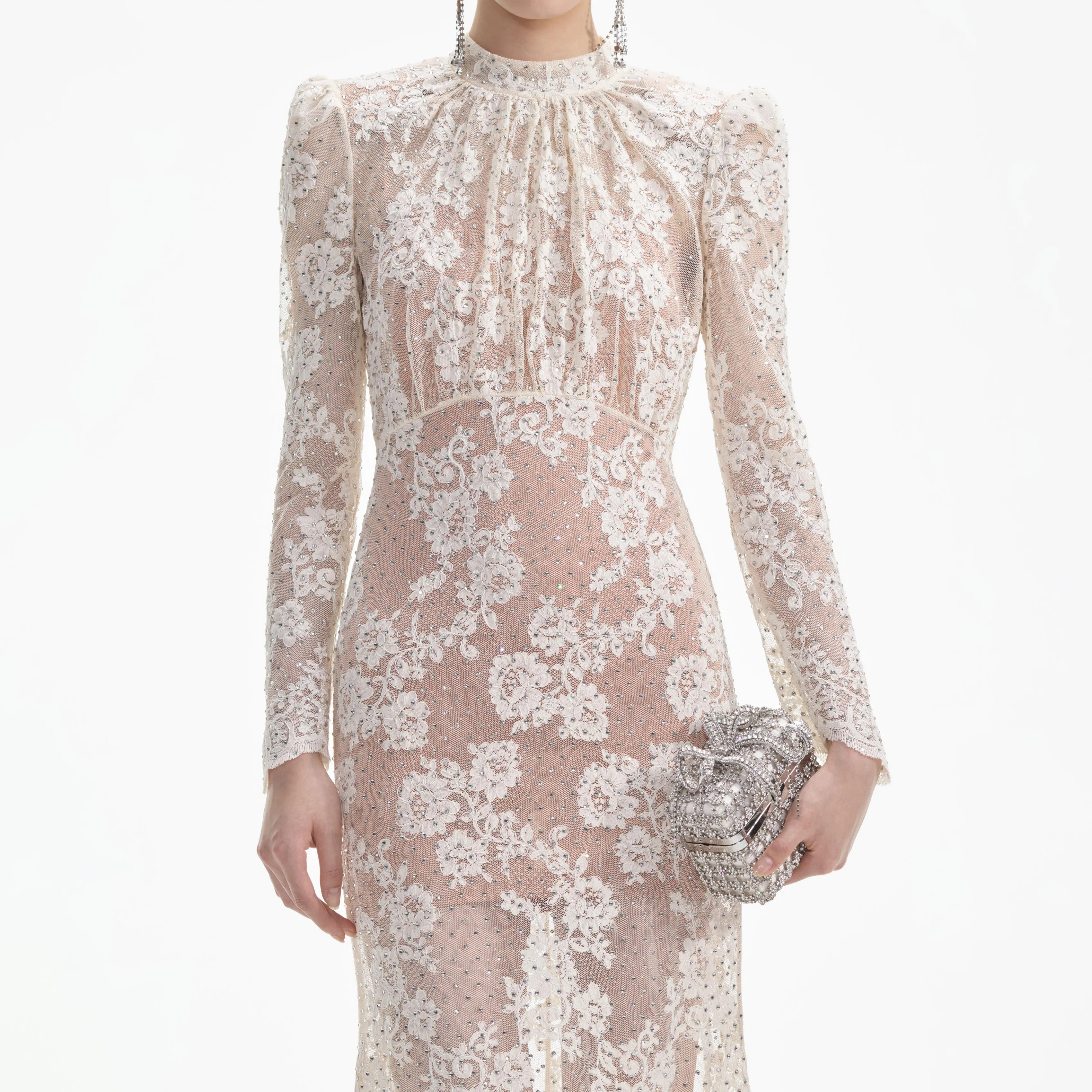 White Rhinestone Lace Maxi Dress sold by Self-Portrait product image thumbnail 4