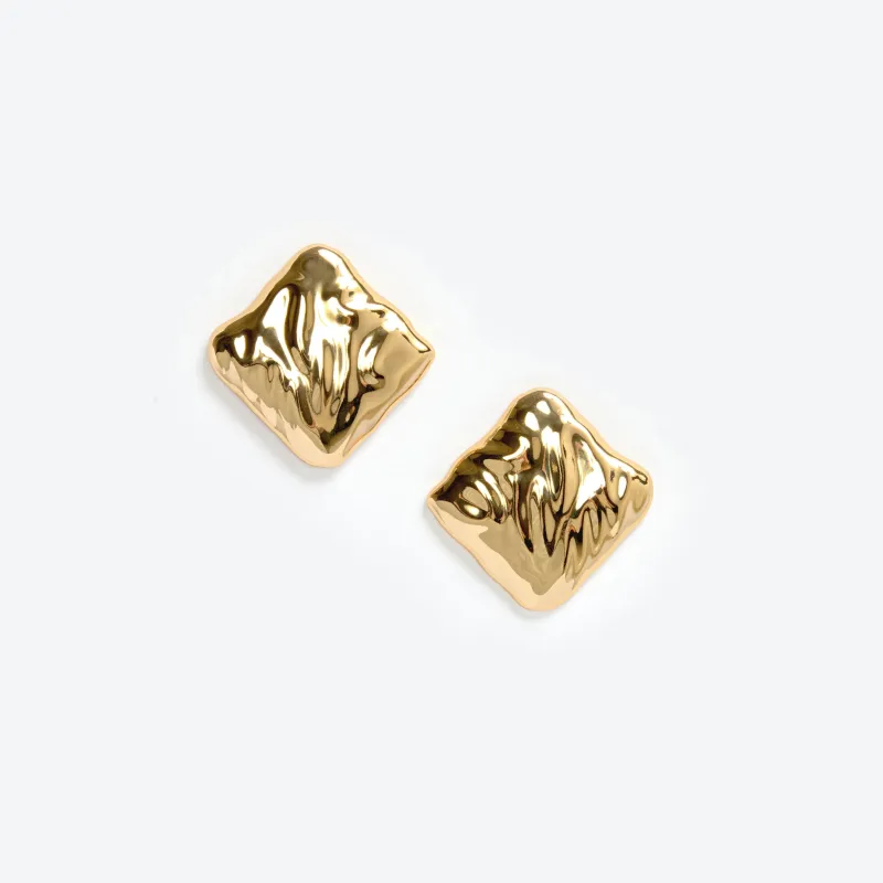 Textured Gold Square Earrings made by Self-Portrait