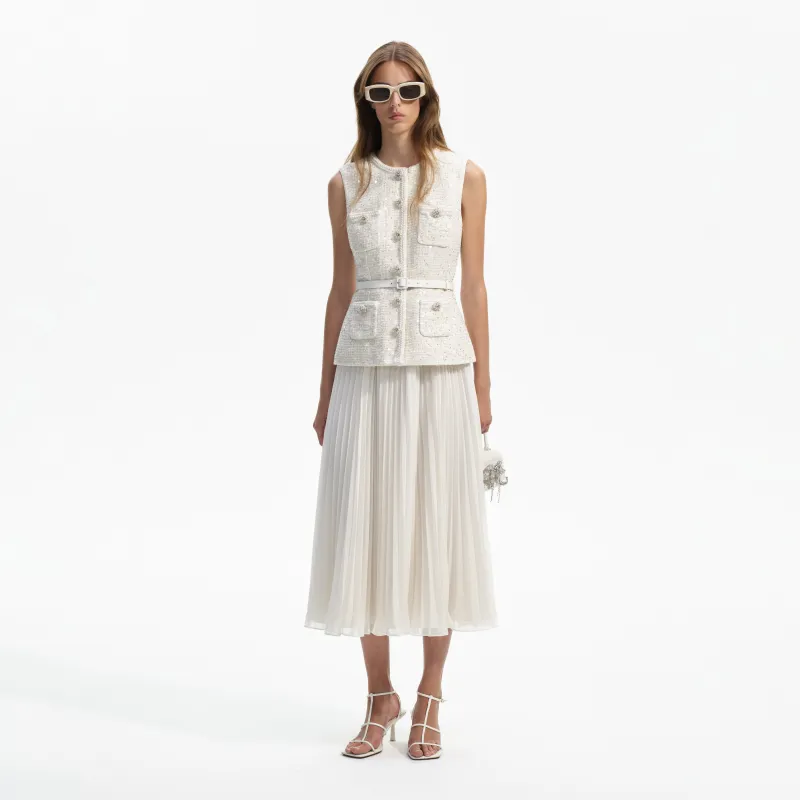 Cream Sequin Boucle Tailored Midi Dress made by Self-Portrait
