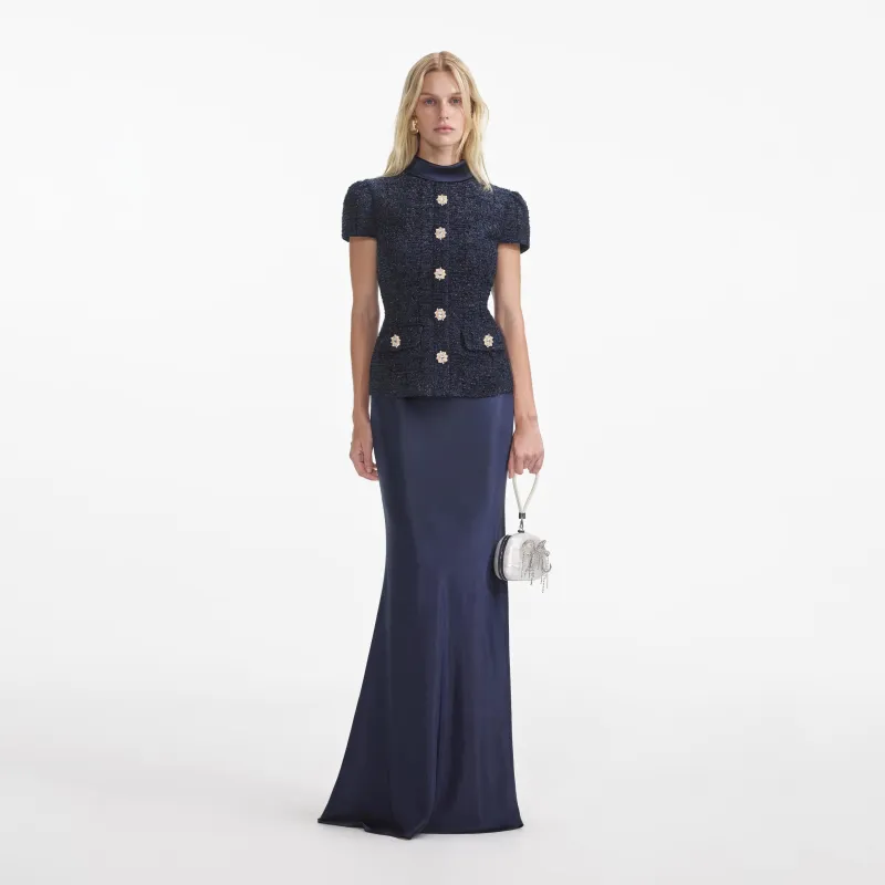 Navy Metallic Boucle Maxi Dress made by Self-Portrait