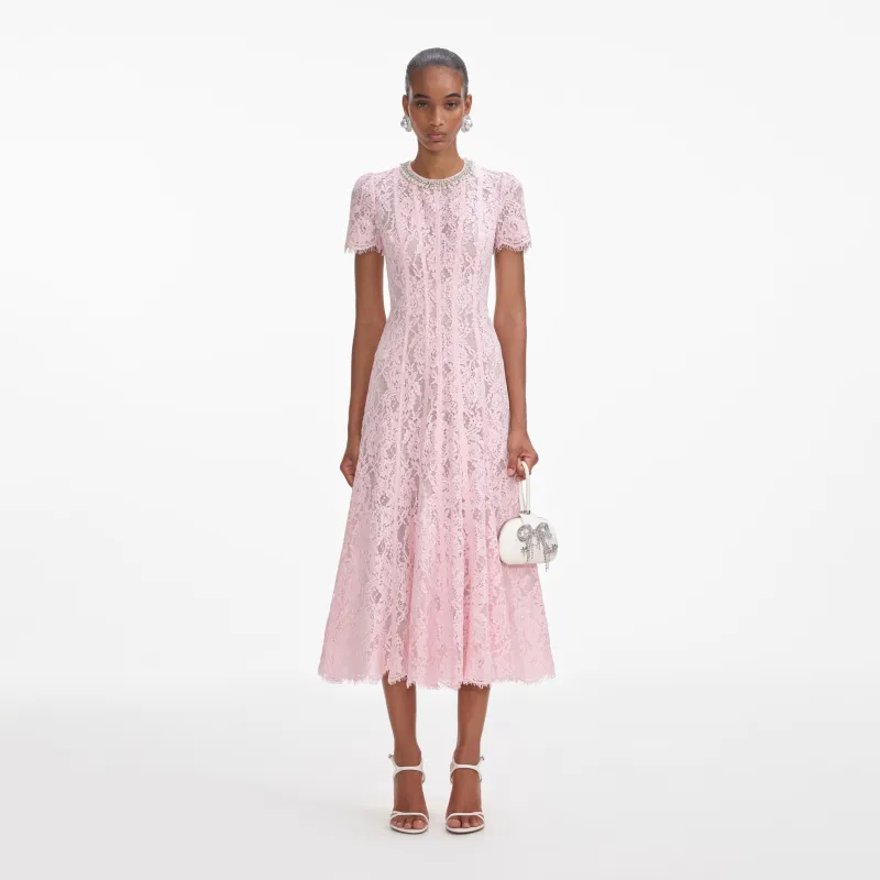 Pink Lace Embellished Midi Dress made by Self-Portrait