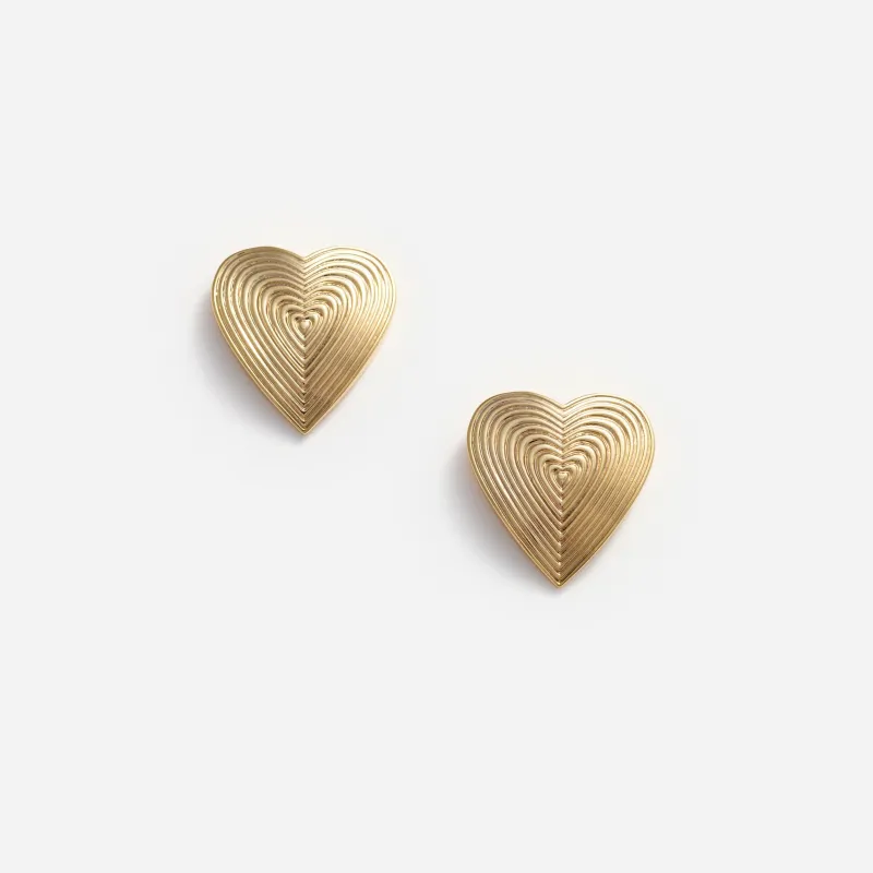 Gold Heart Ridged Earrings made by Self-Portrait