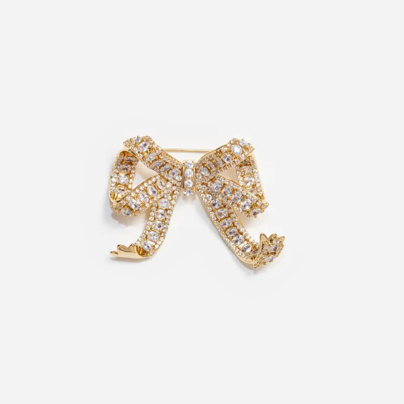 Gold Crystal Bow Brooch made by Self-Portrait