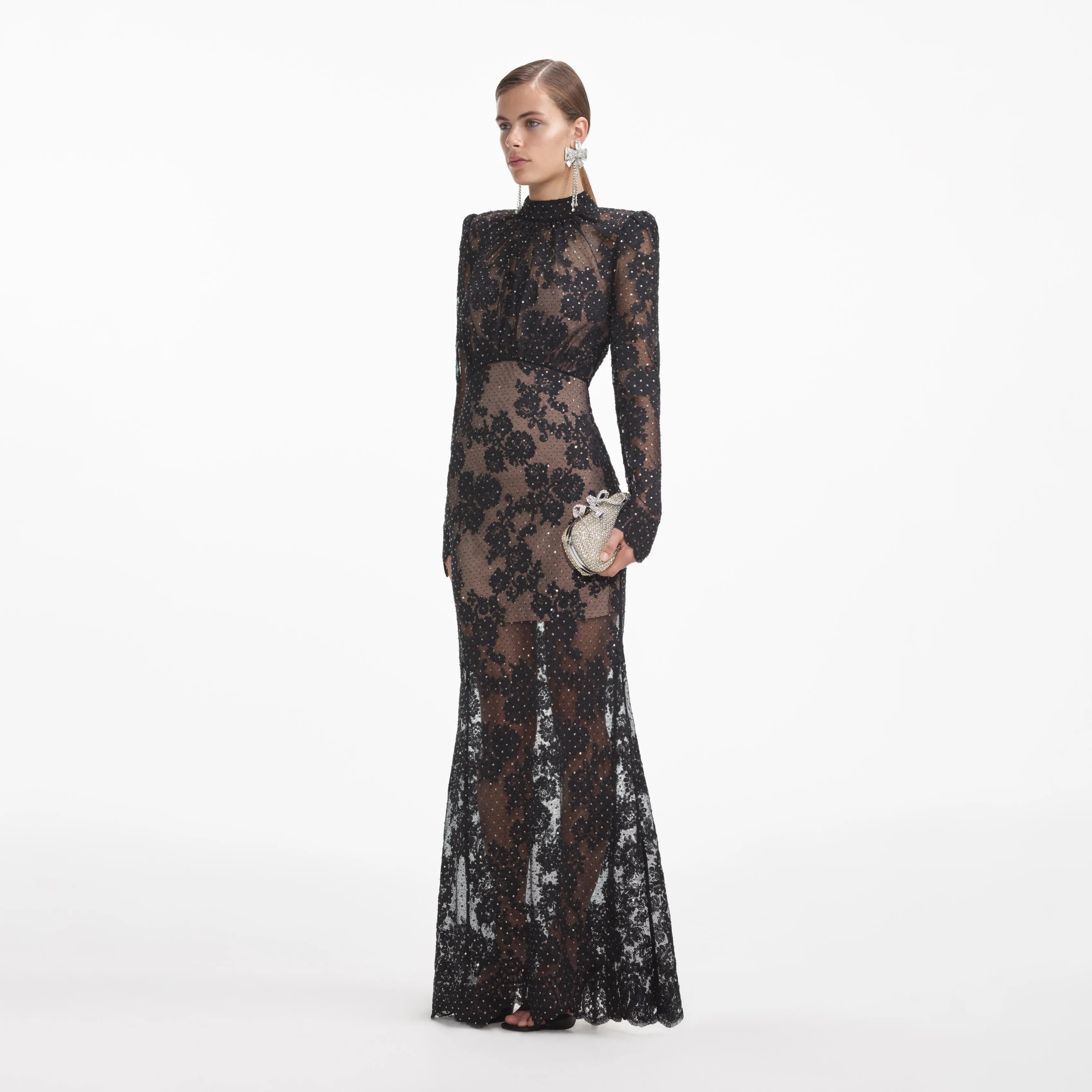 Black Rhinestone Lace Maxi Dress sold by Self-Portrait product image thumbnail 2